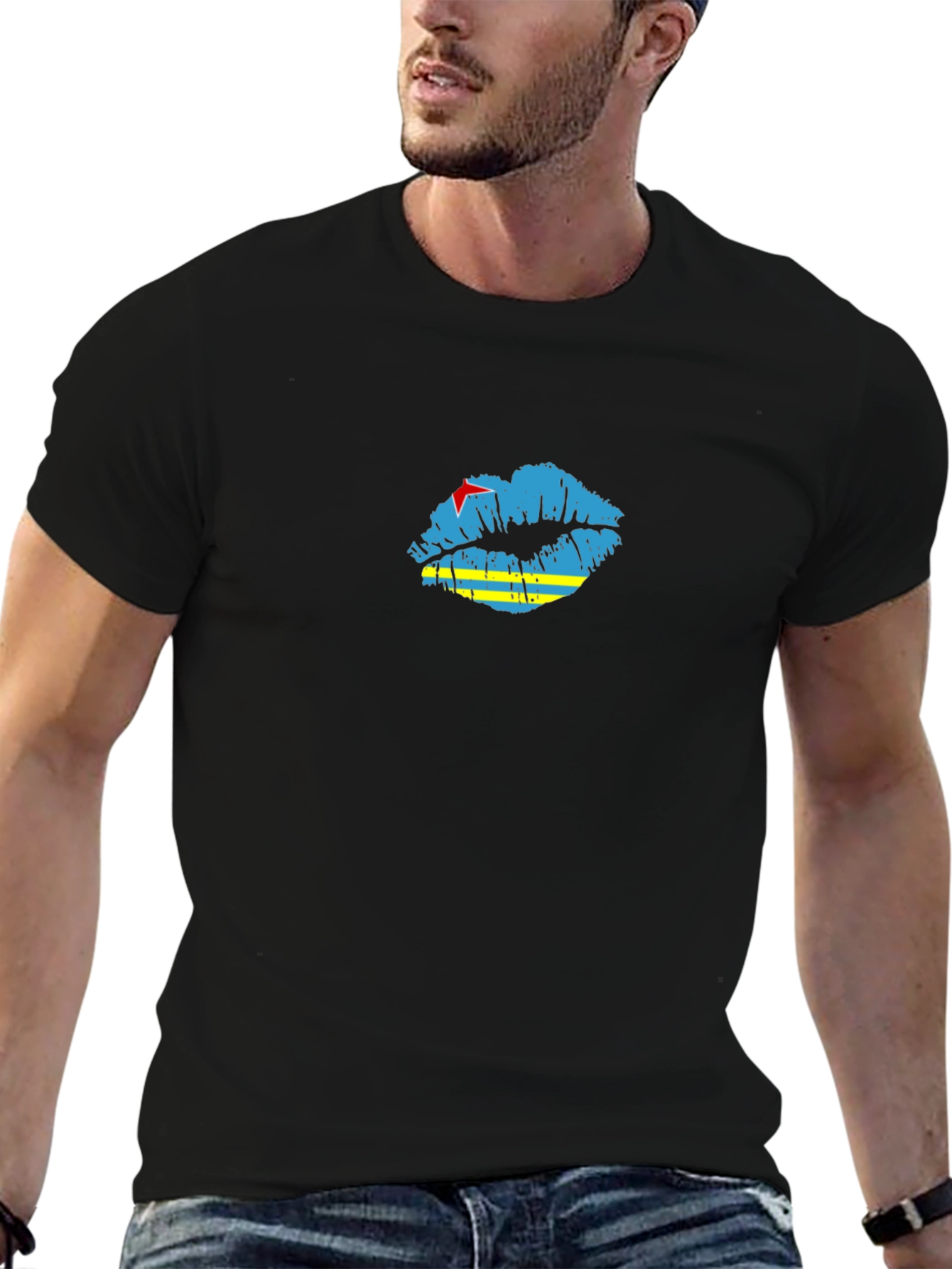 Aruba Flag Lips Black T-Shirt