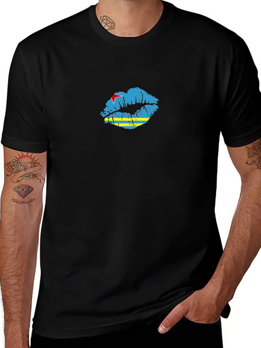 Aruba Flag Lips Black T-Shirt