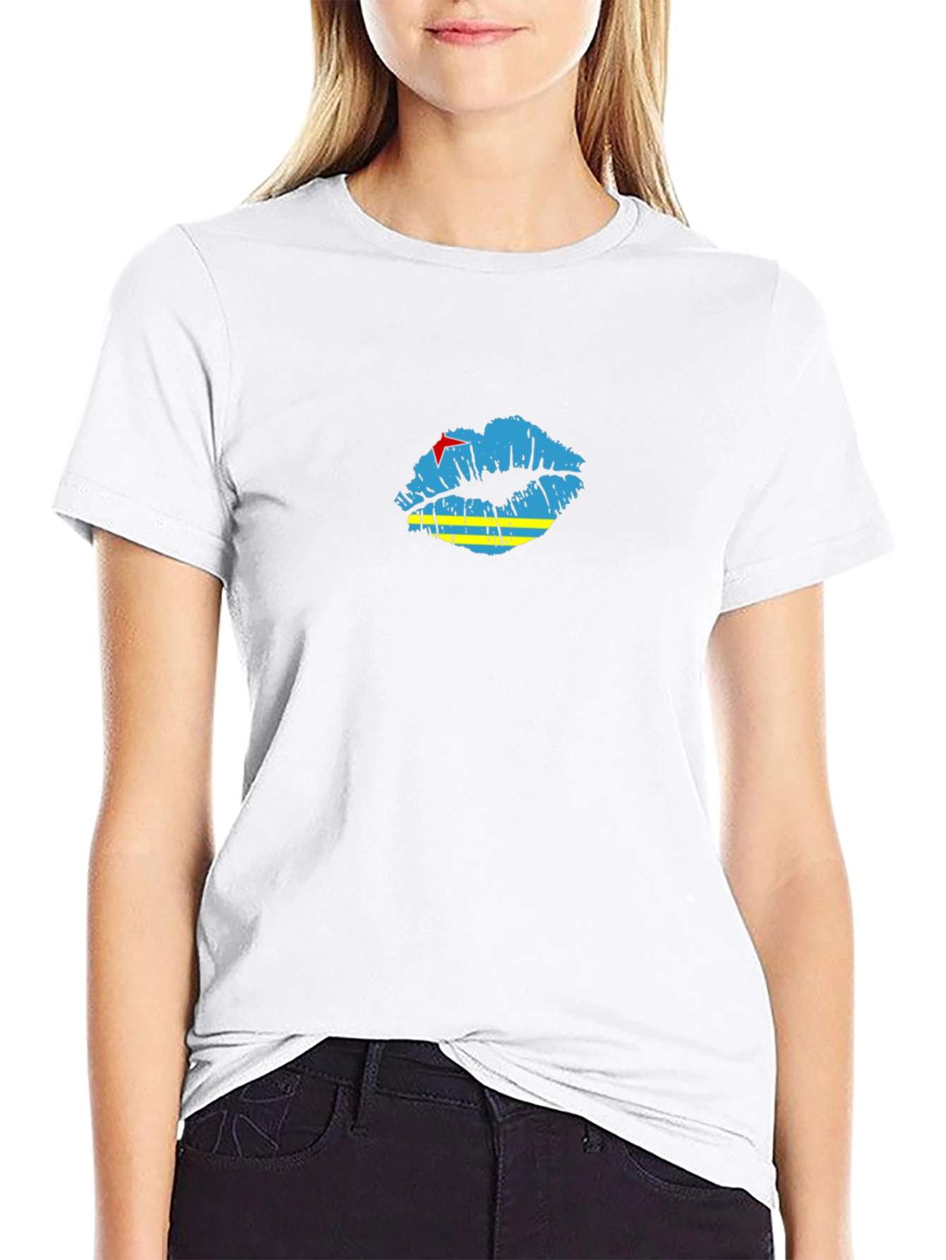 Aruba Flag Lips Black T-Shirt