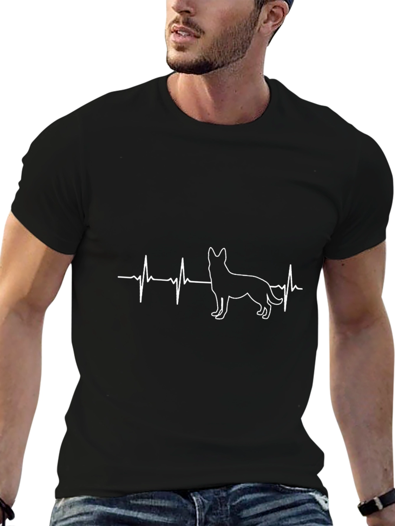 German Shepherd Heartbeat Graphic Tee - Black