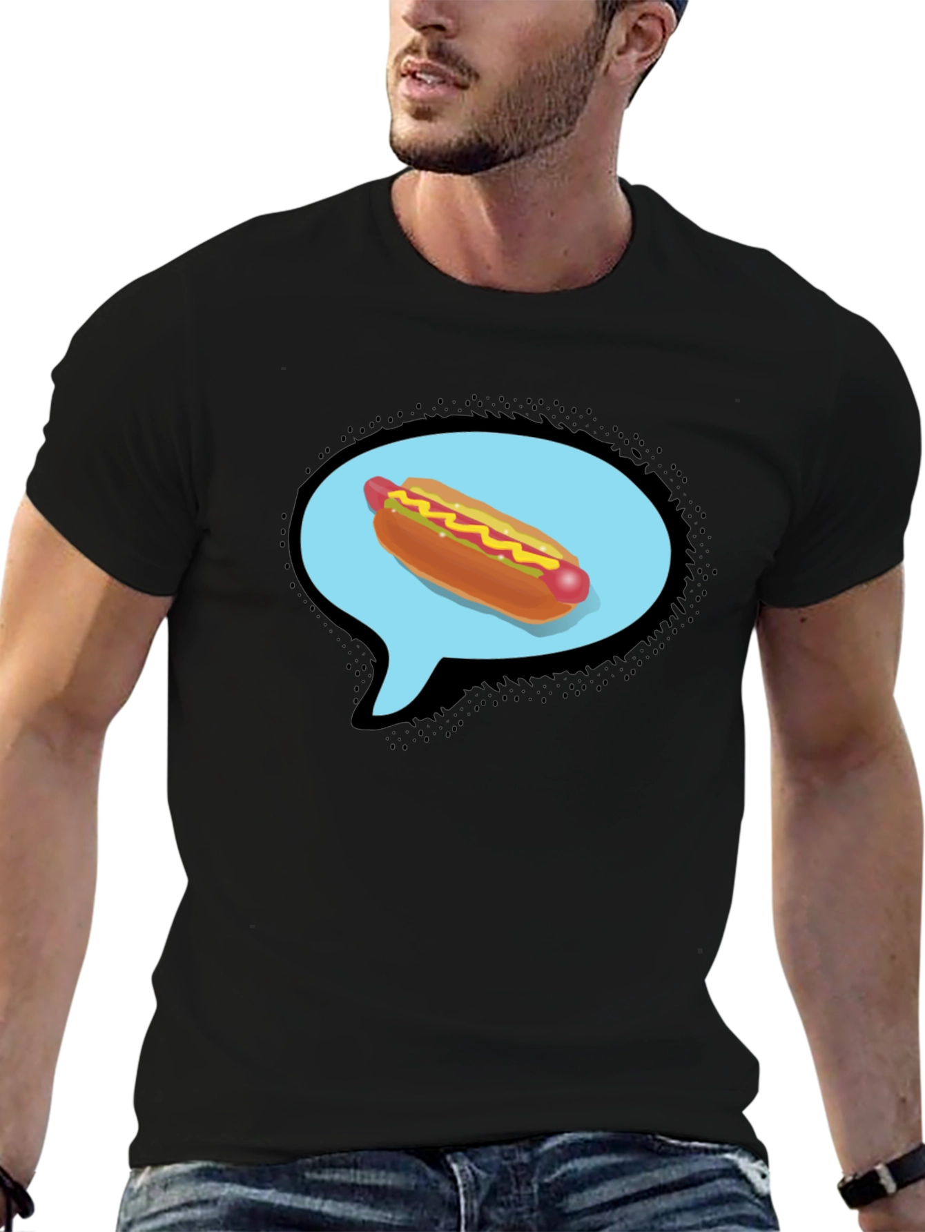 Hot Dog Thought Bubble Black T-Shirt