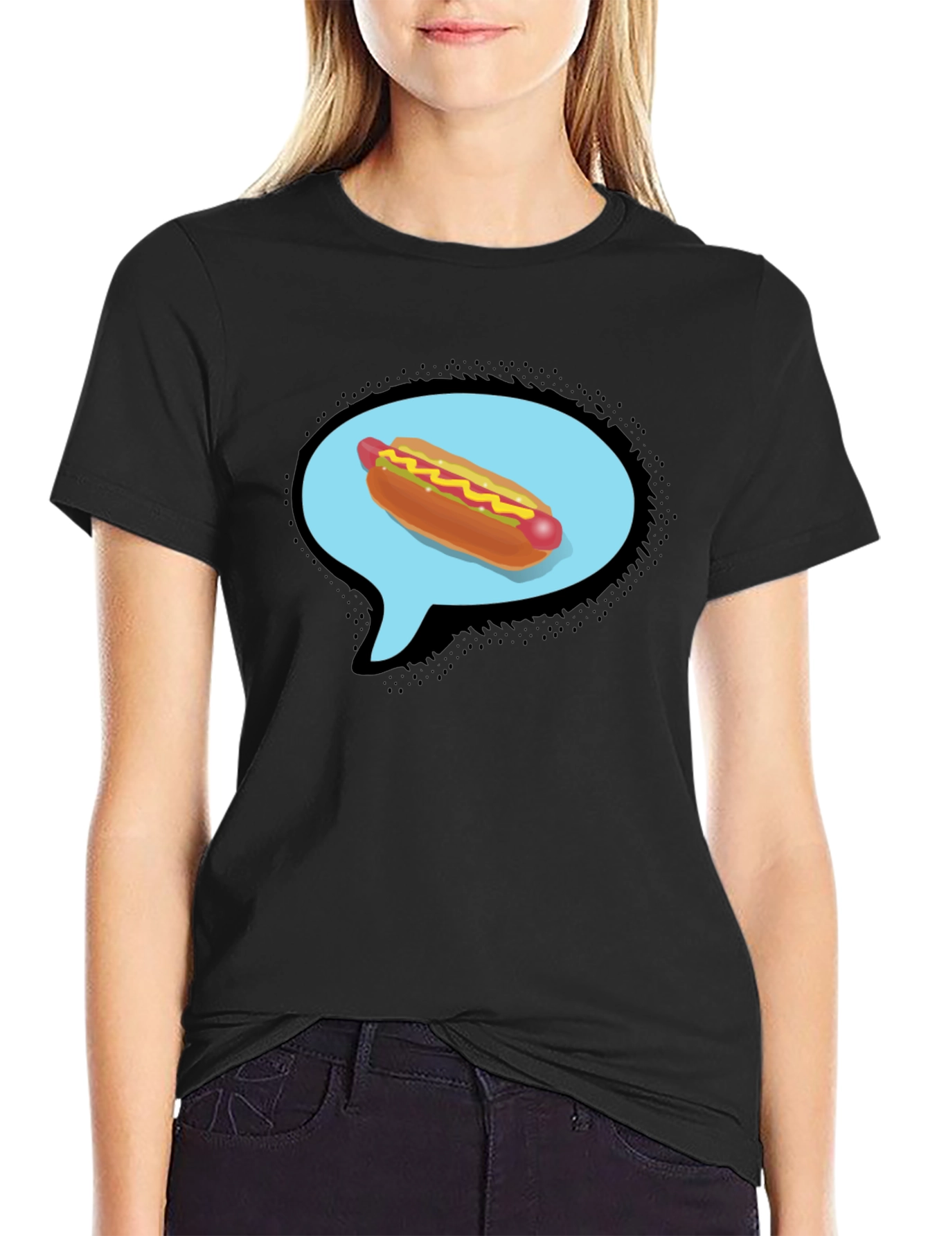 Hot Dog Thought Bubble Black T-Shirt