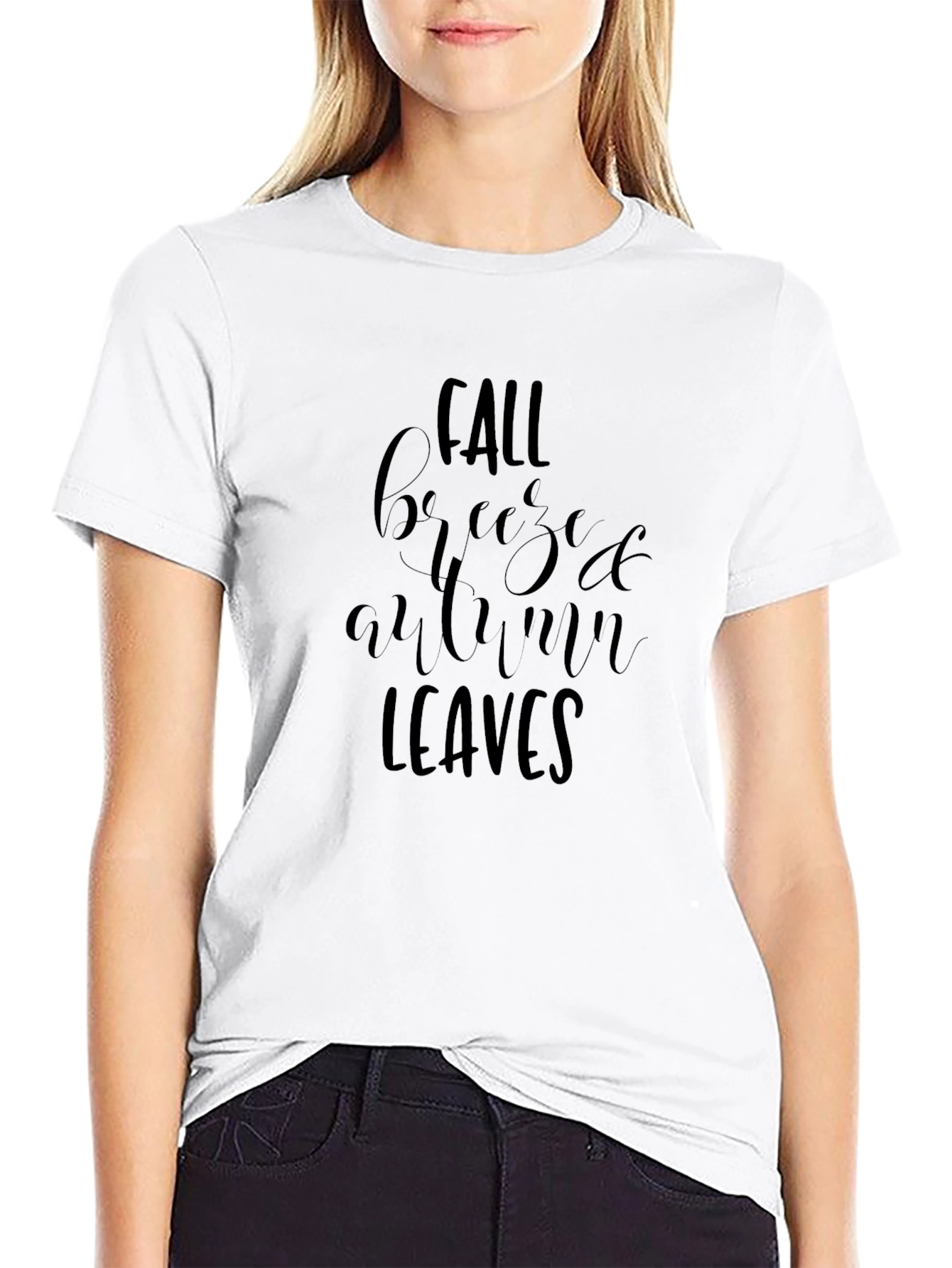 Fall Breeze Autumn Leaves Black Graphic Tee Shirt