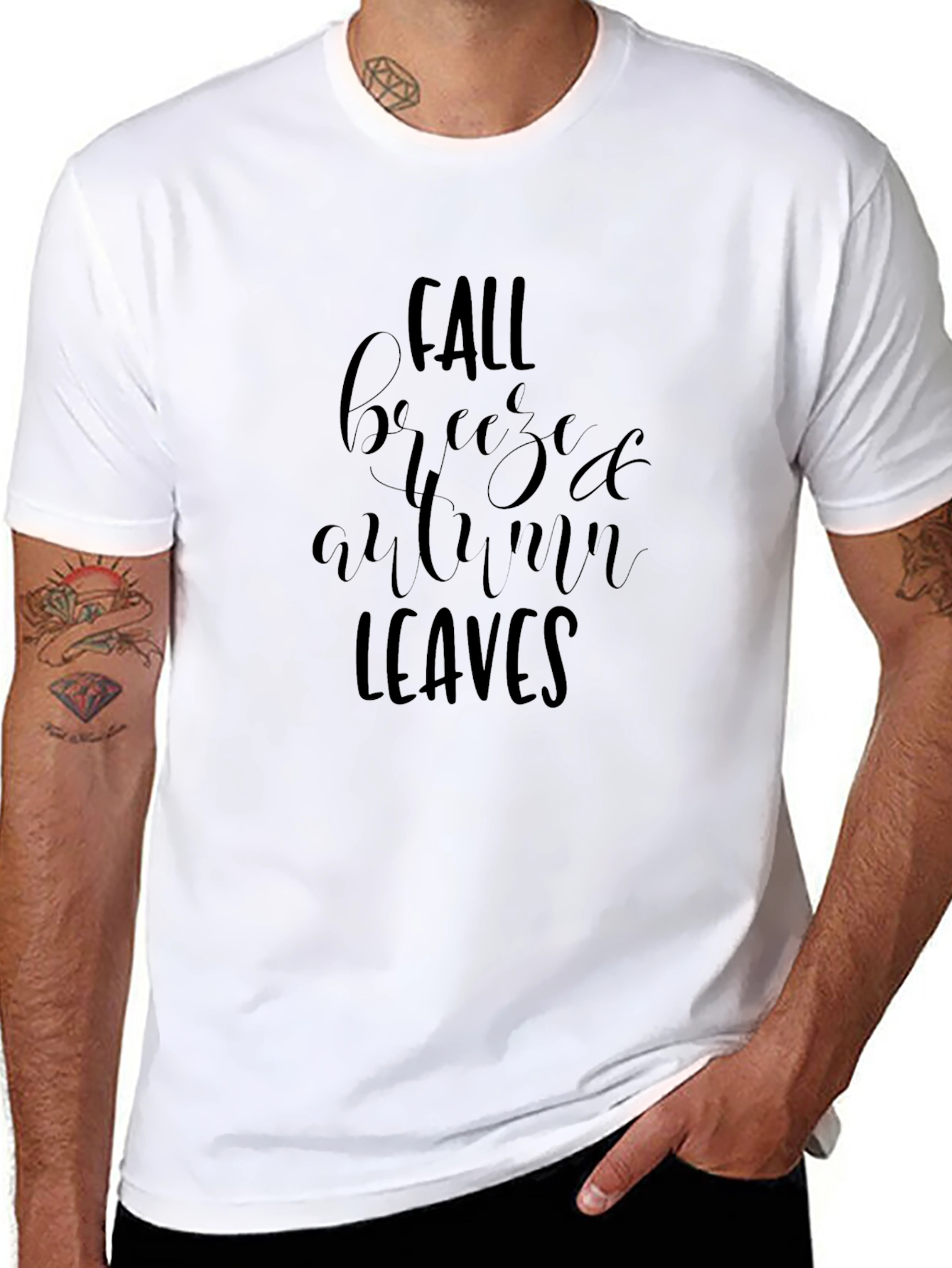 Fall Breeze Autumn Leaves Black Graphic Tee Shirt