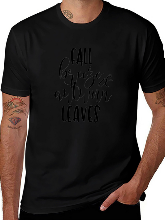 Fall Breeze Autumn Leaves Black Graphic Tee Shirt