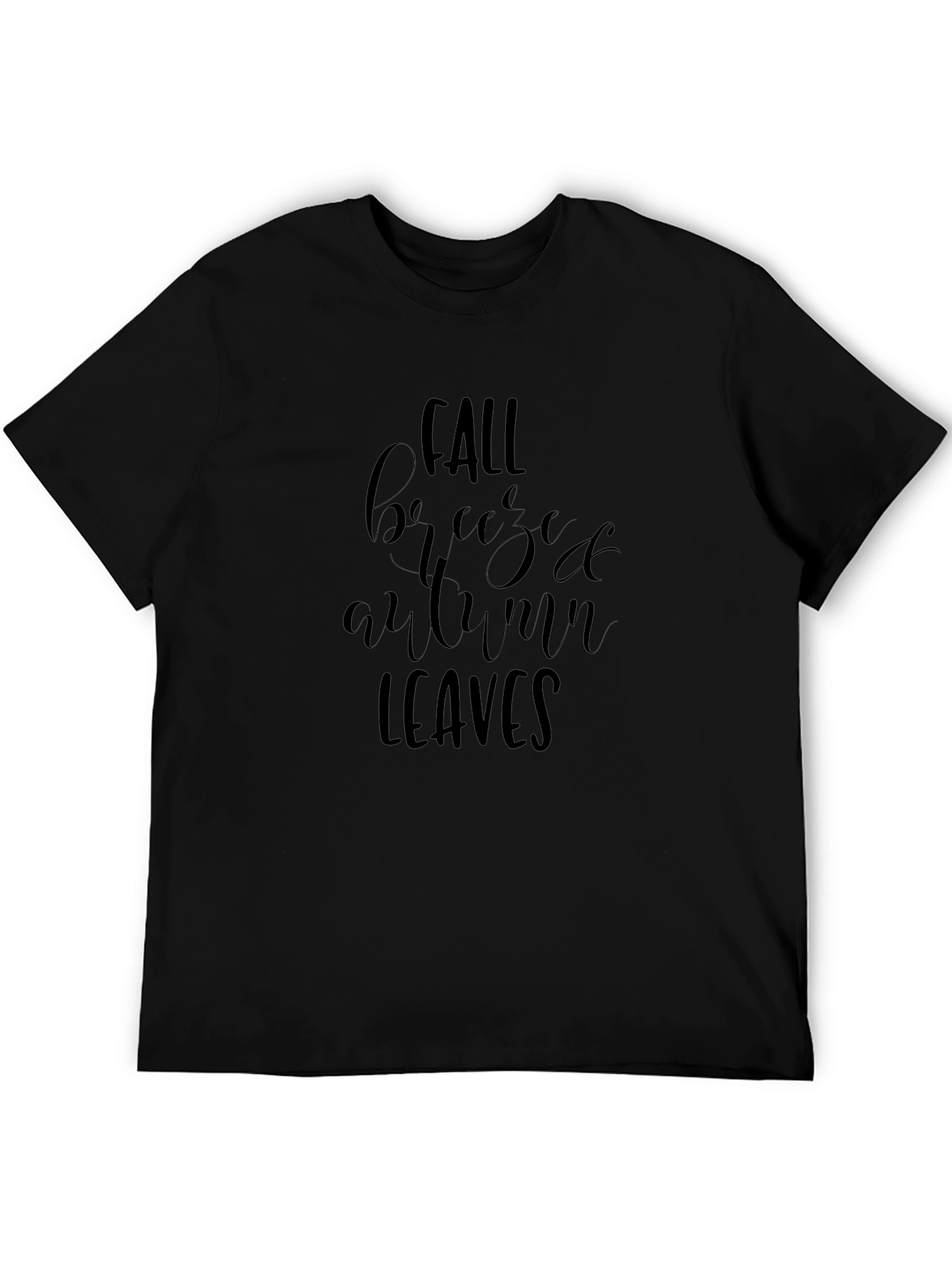 Fall Breeze Autumn Leaves Black Graphic Tee Shirt