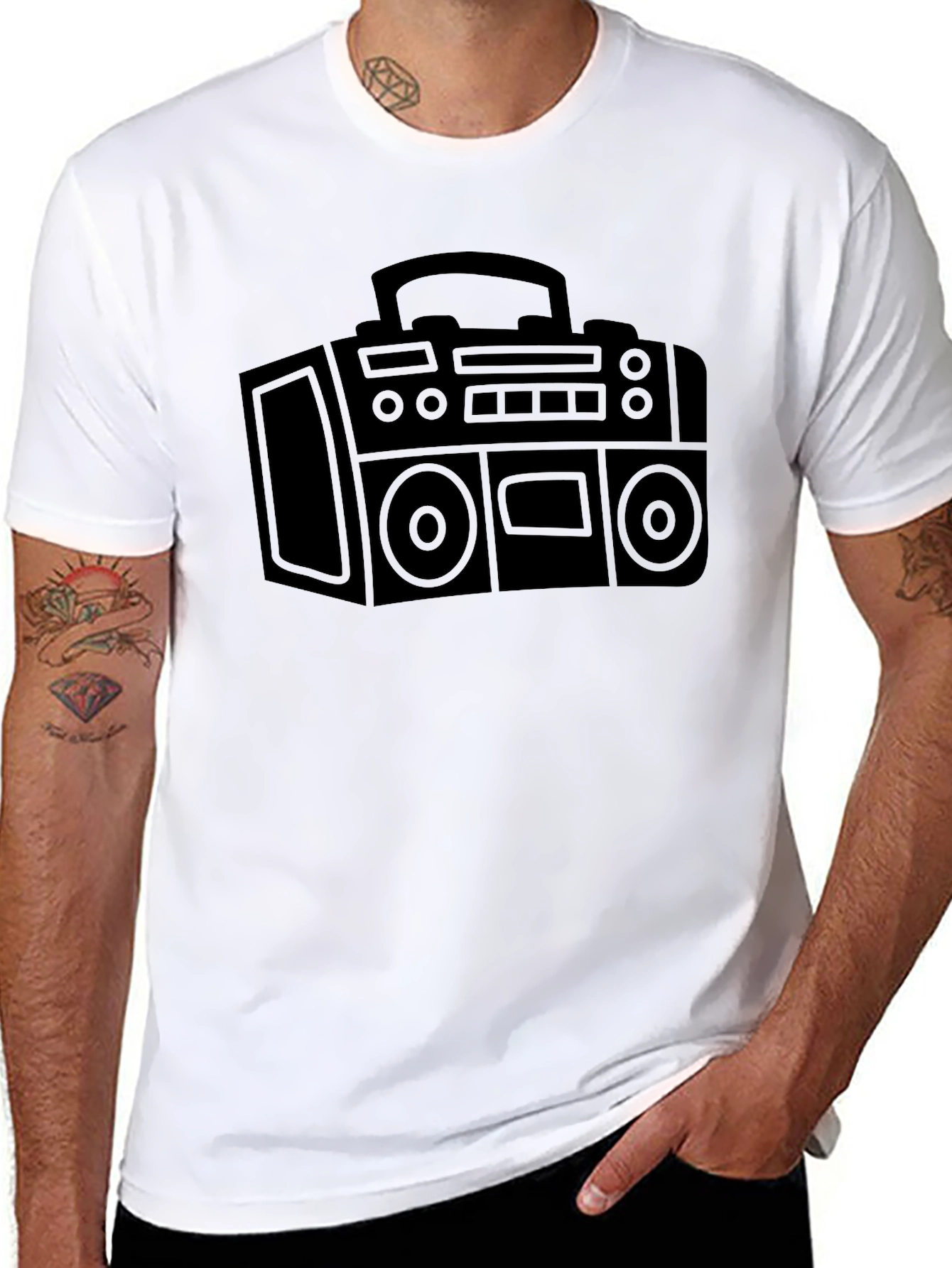 Retro Boombox Graphic Tee - Black