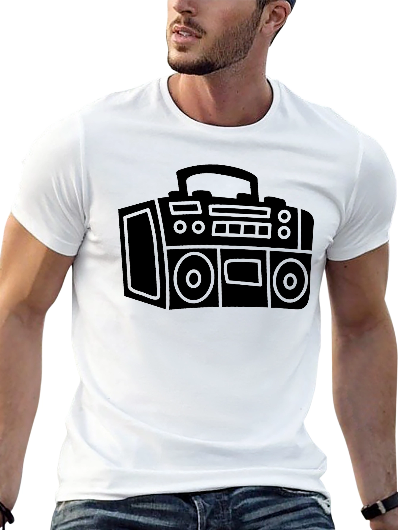 Retro Boombox Graphic Tee - Black
