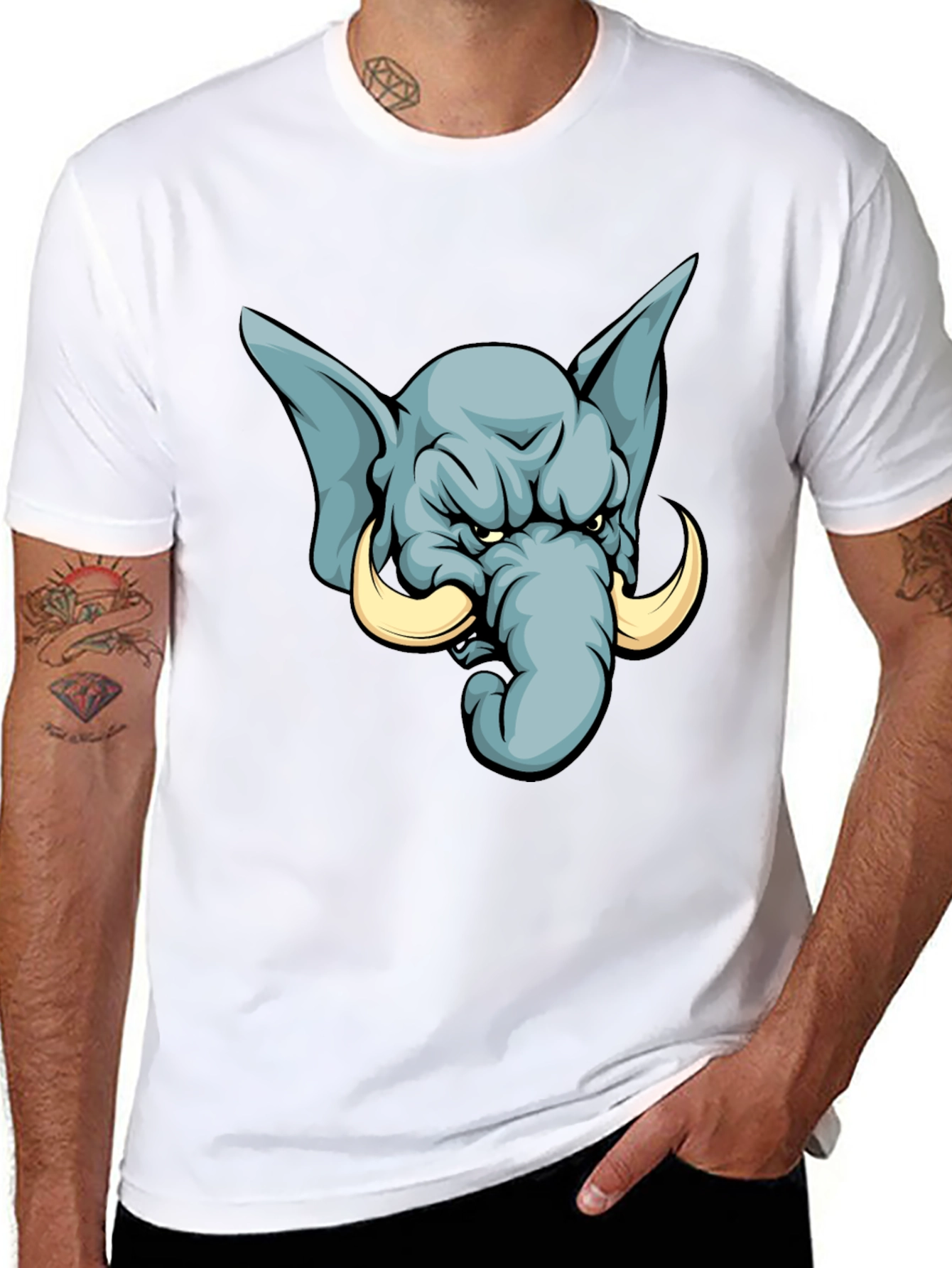 Angry Elephant Cartoon T-Shirt - Black