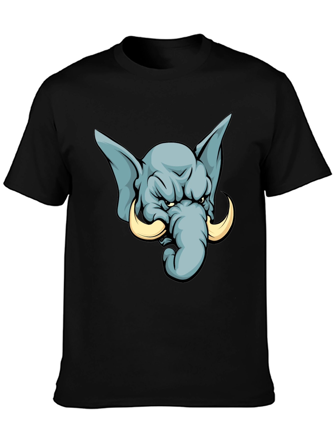 Angry Elephant Cartoon T-Shirt - Black
