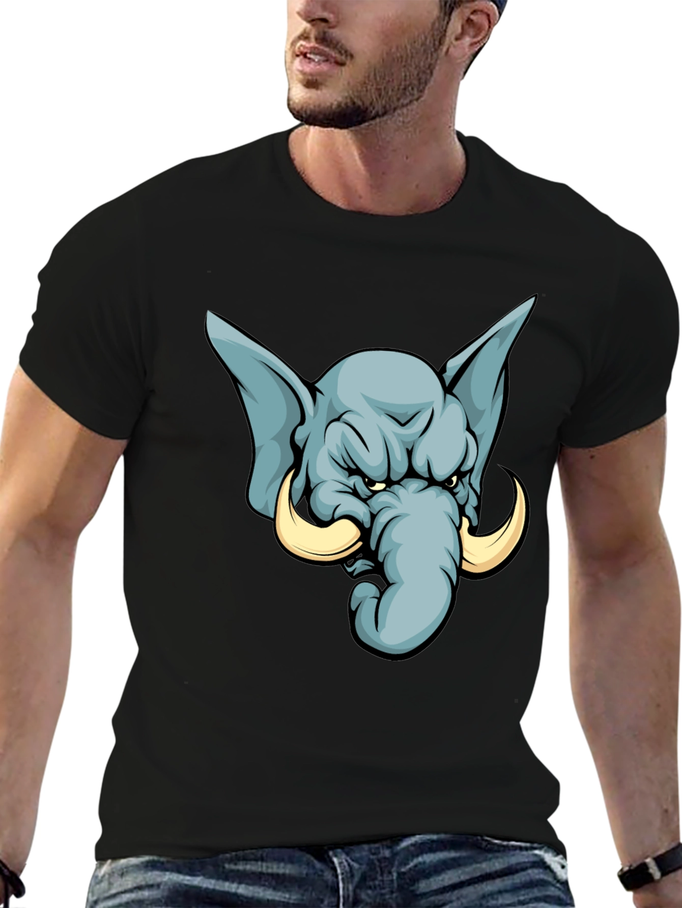 Angry Elephant Cartoon T-Shirt - Black