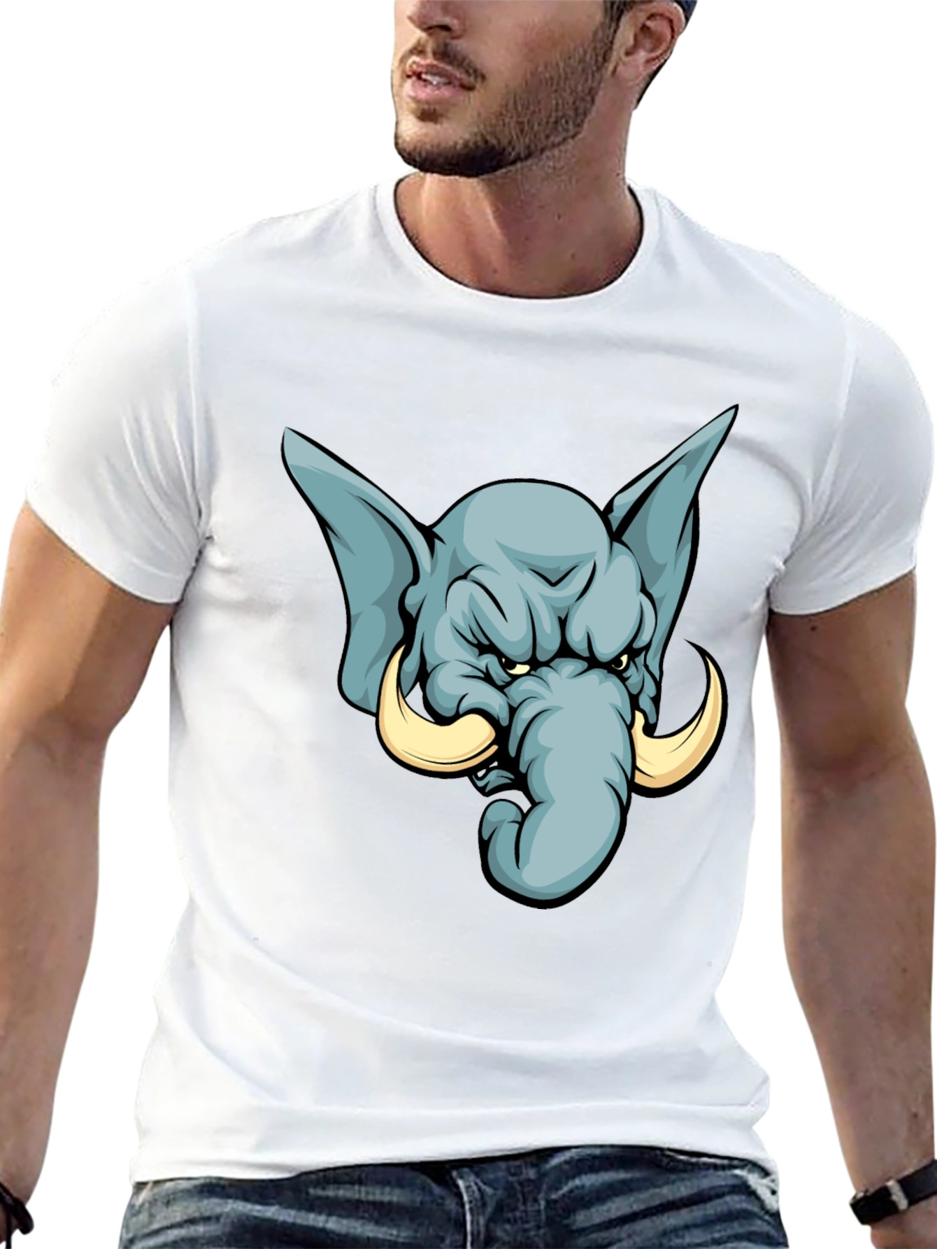 Angry Elephant Cartoon T-Shirt - Black