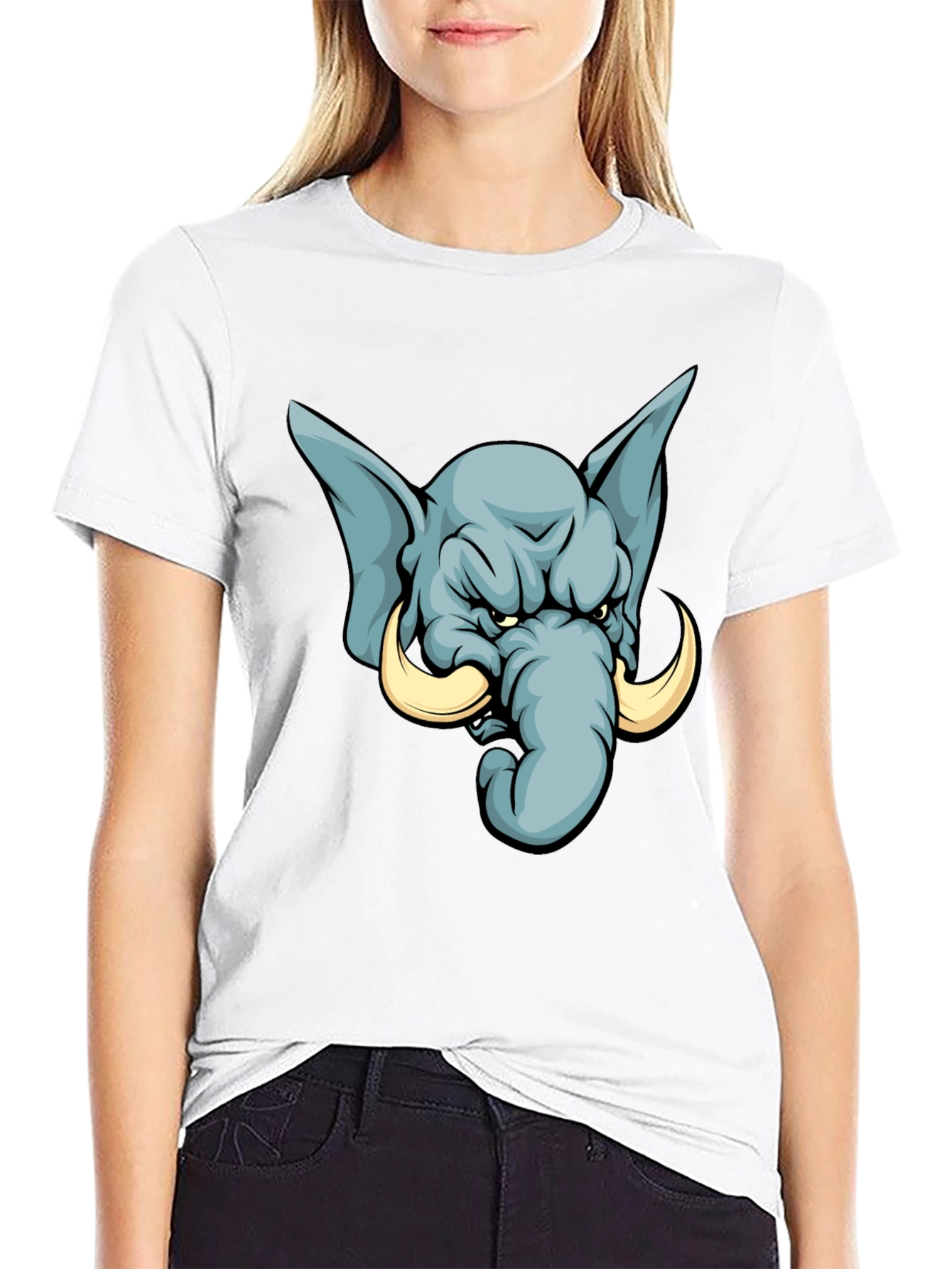 Angry Elephant Cartoon T-Shirt - Black