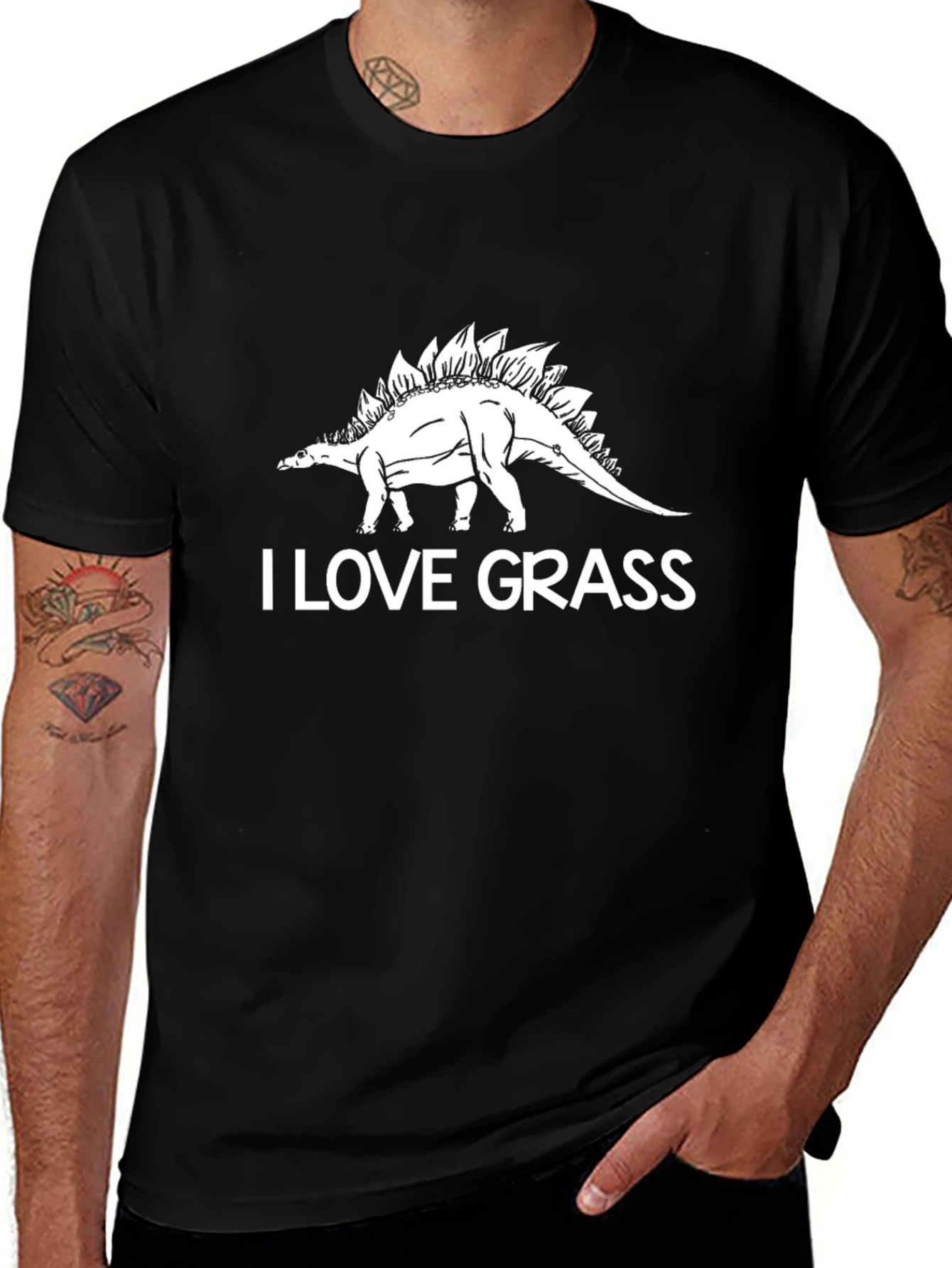 I Love Grass Stegosaurus Graphic T-Shirt