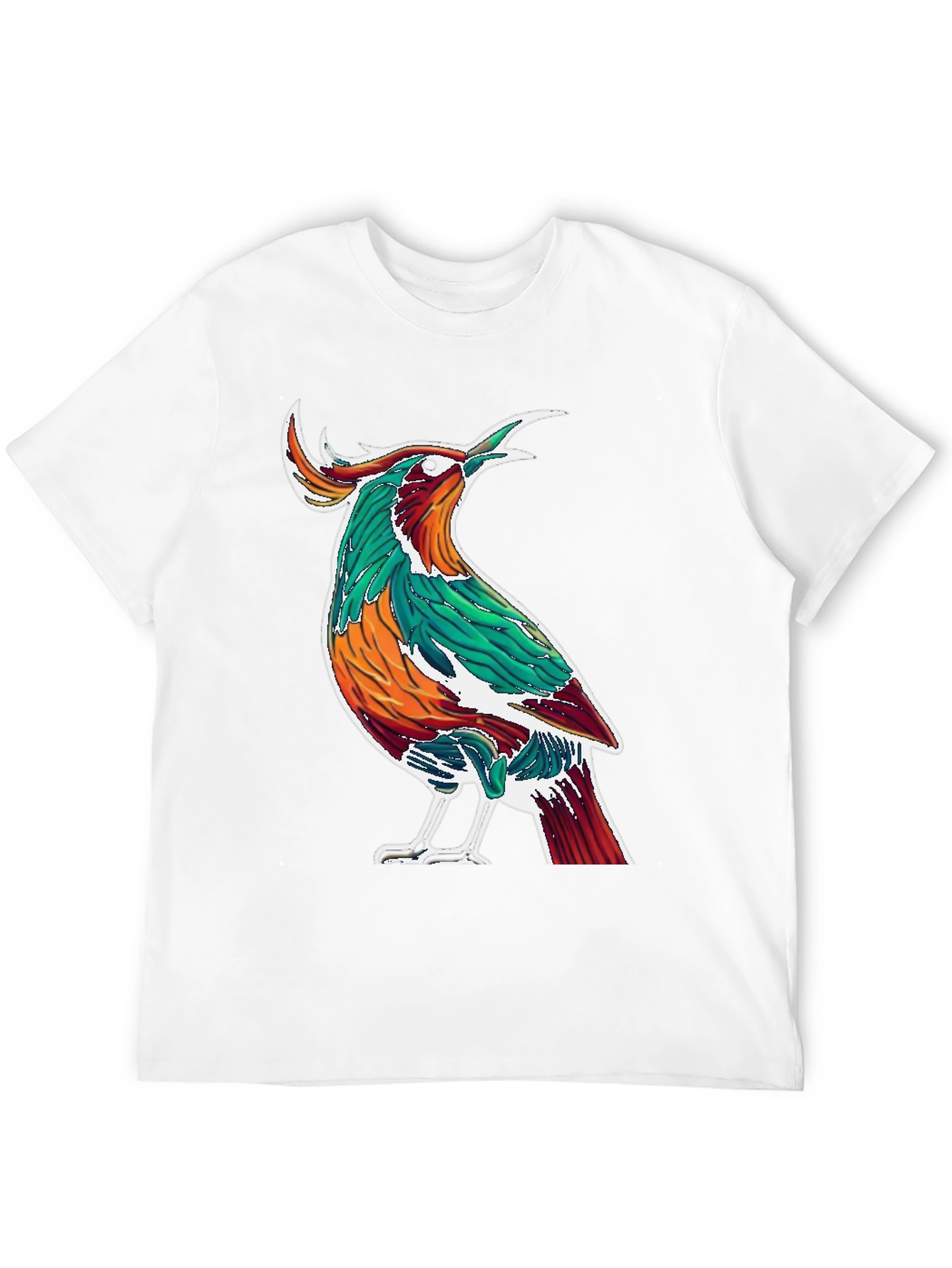 Artistic Bird Print Black T-Shirt
