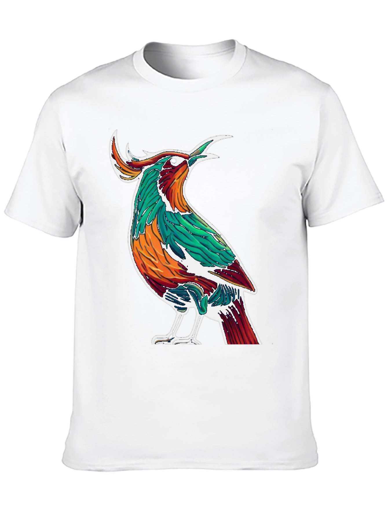 Artistic Bird Print Black T-Shirt