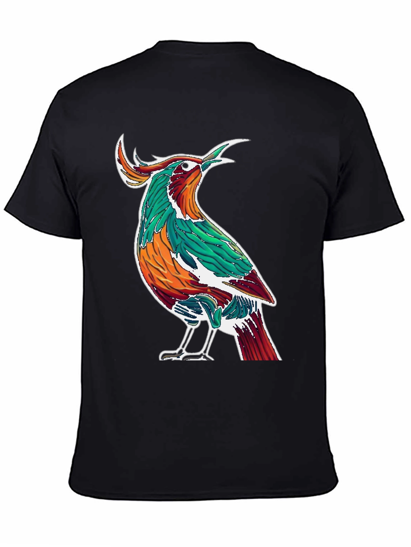 Artistic Bird Print Black T-Shirt