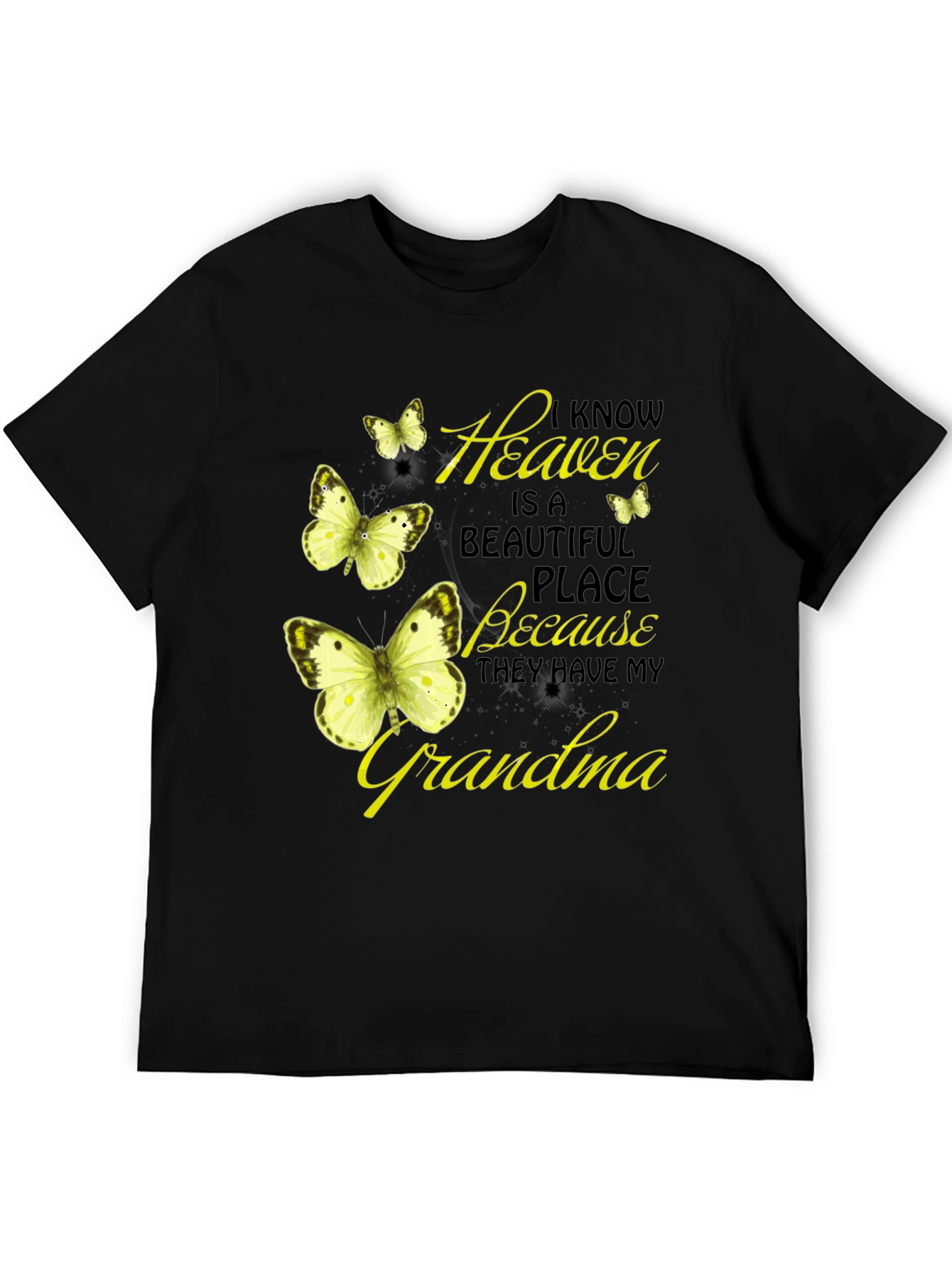 Heavenly Grandma Butterfly T-Shirt - Black