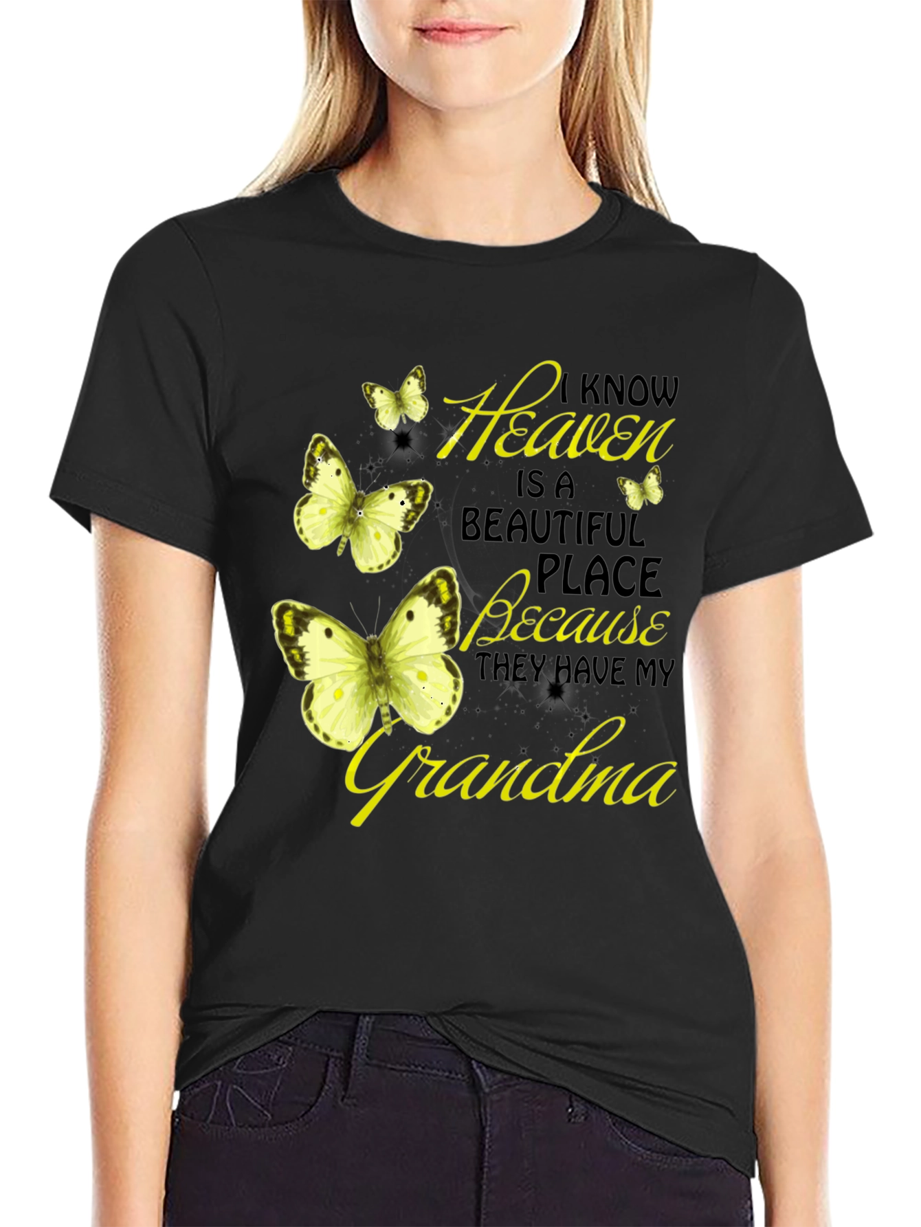 Heavenly Grandma Butterfly T-Shirt - Black