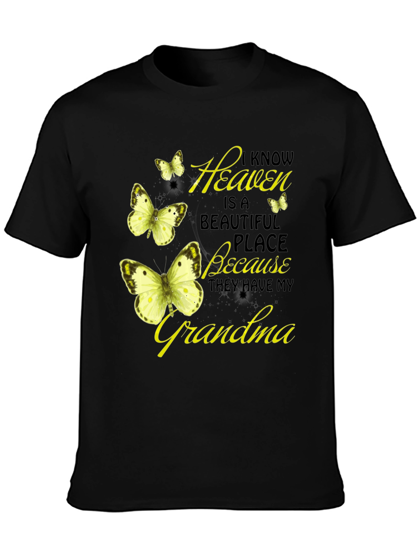 Heavenly Grandma Butterfly T-Shirt - Black