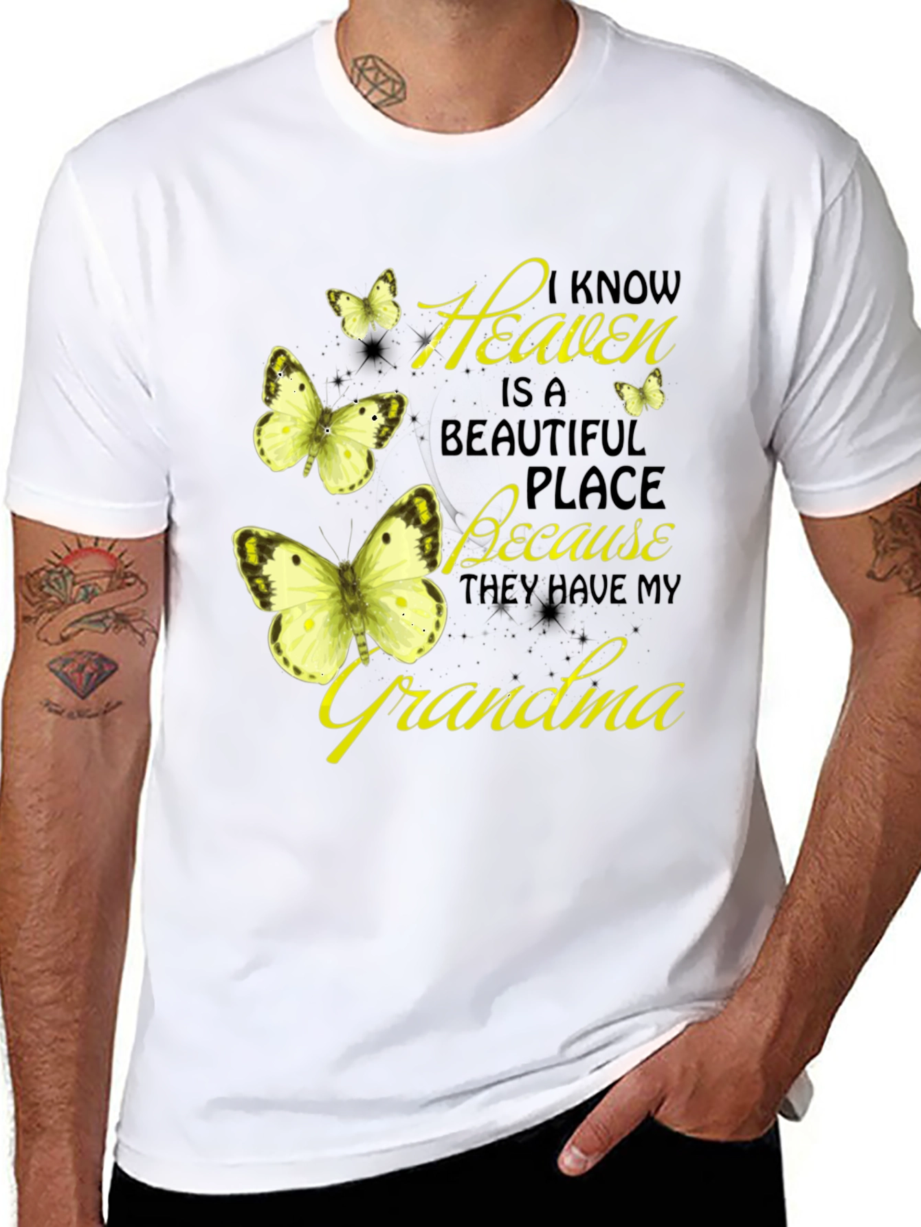 Heavenly Grandma Butterfly T-Shirt - Black