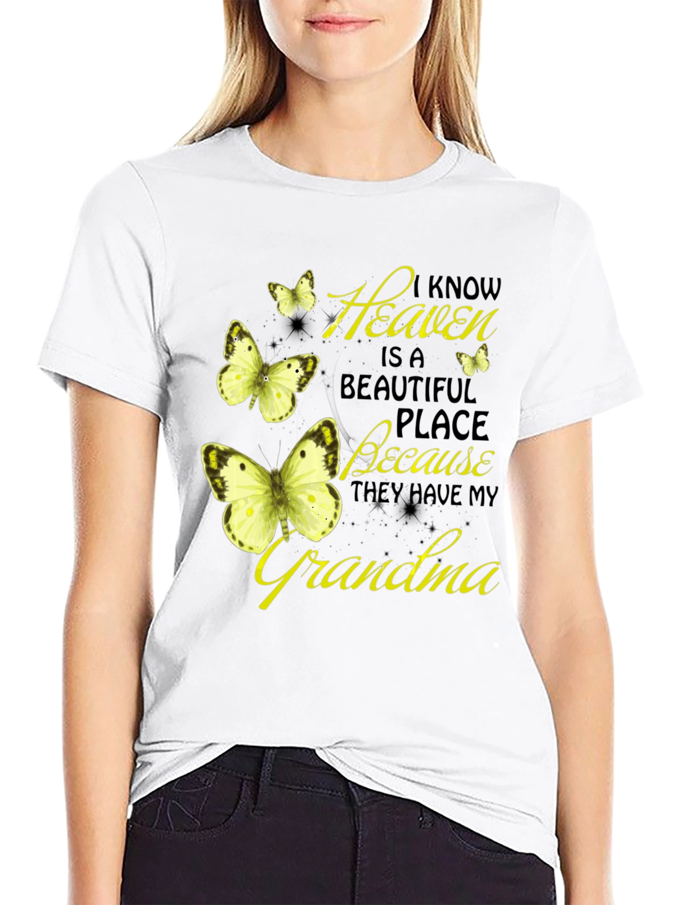 Heavenly Grandma Butterfly T-Shirt - Black