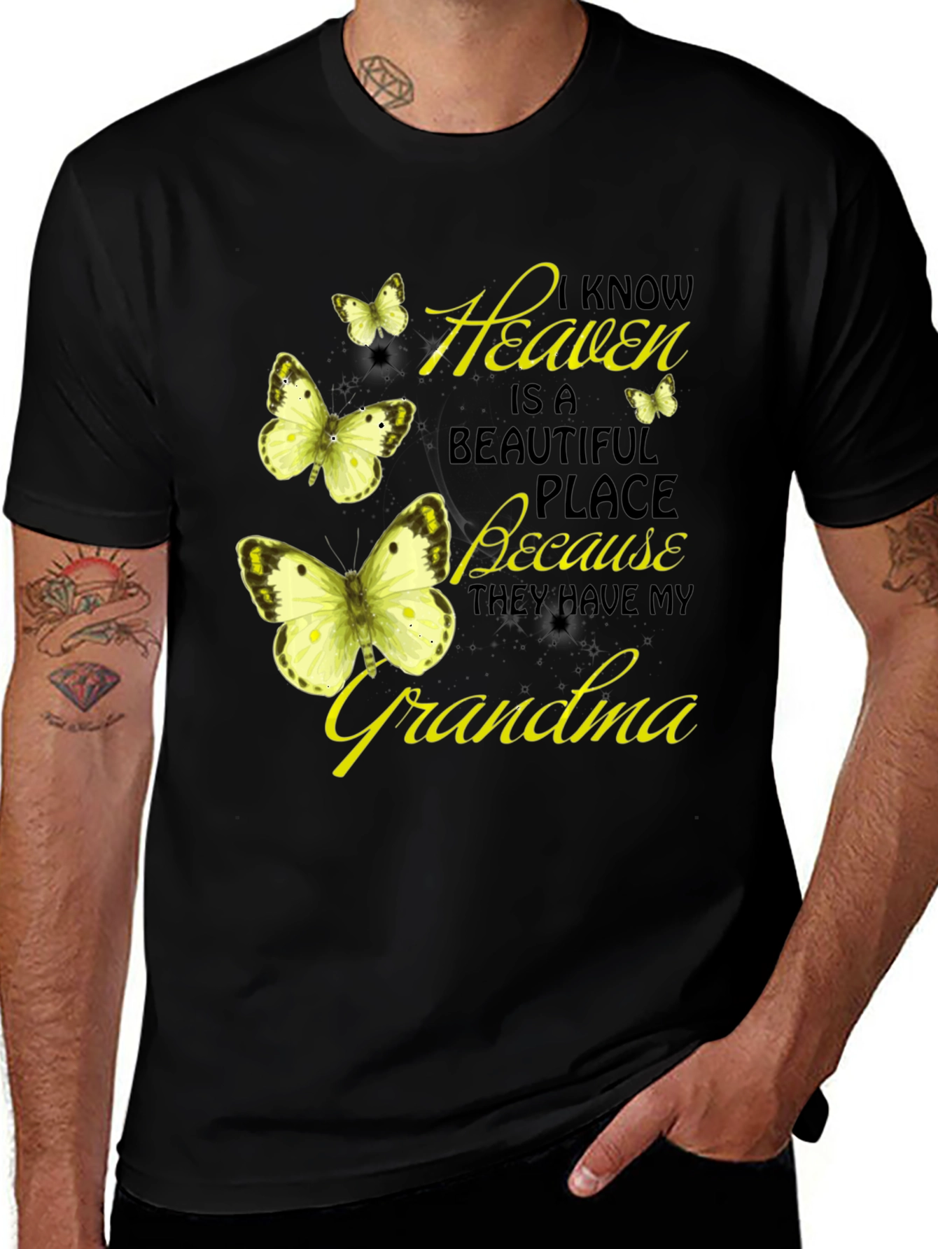 Heavenly Grandma Butterfly T-Shirt - Black