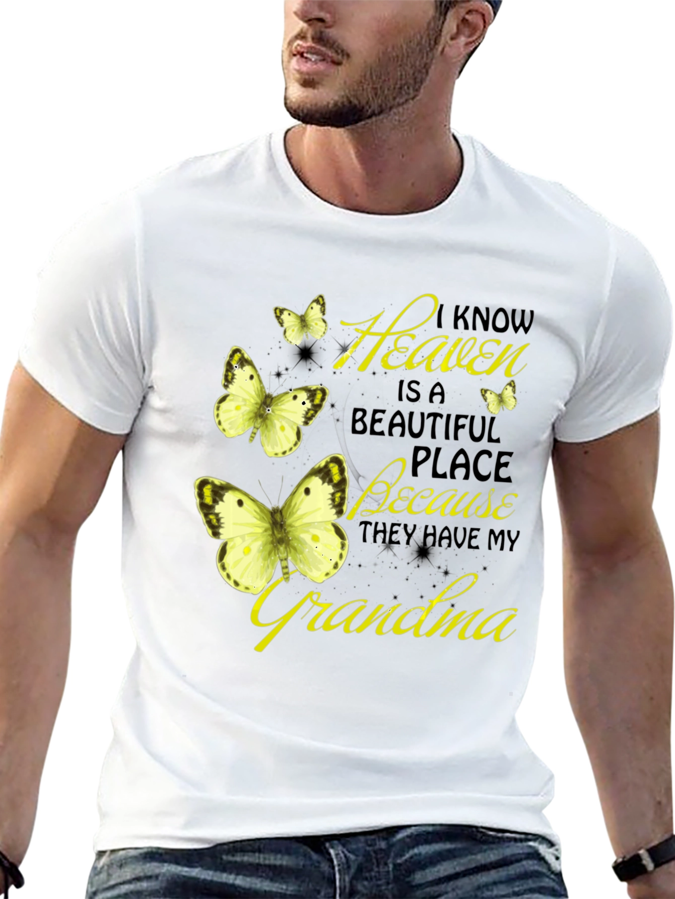 Heavenly Grandma Butterfly T-Shirt - Black