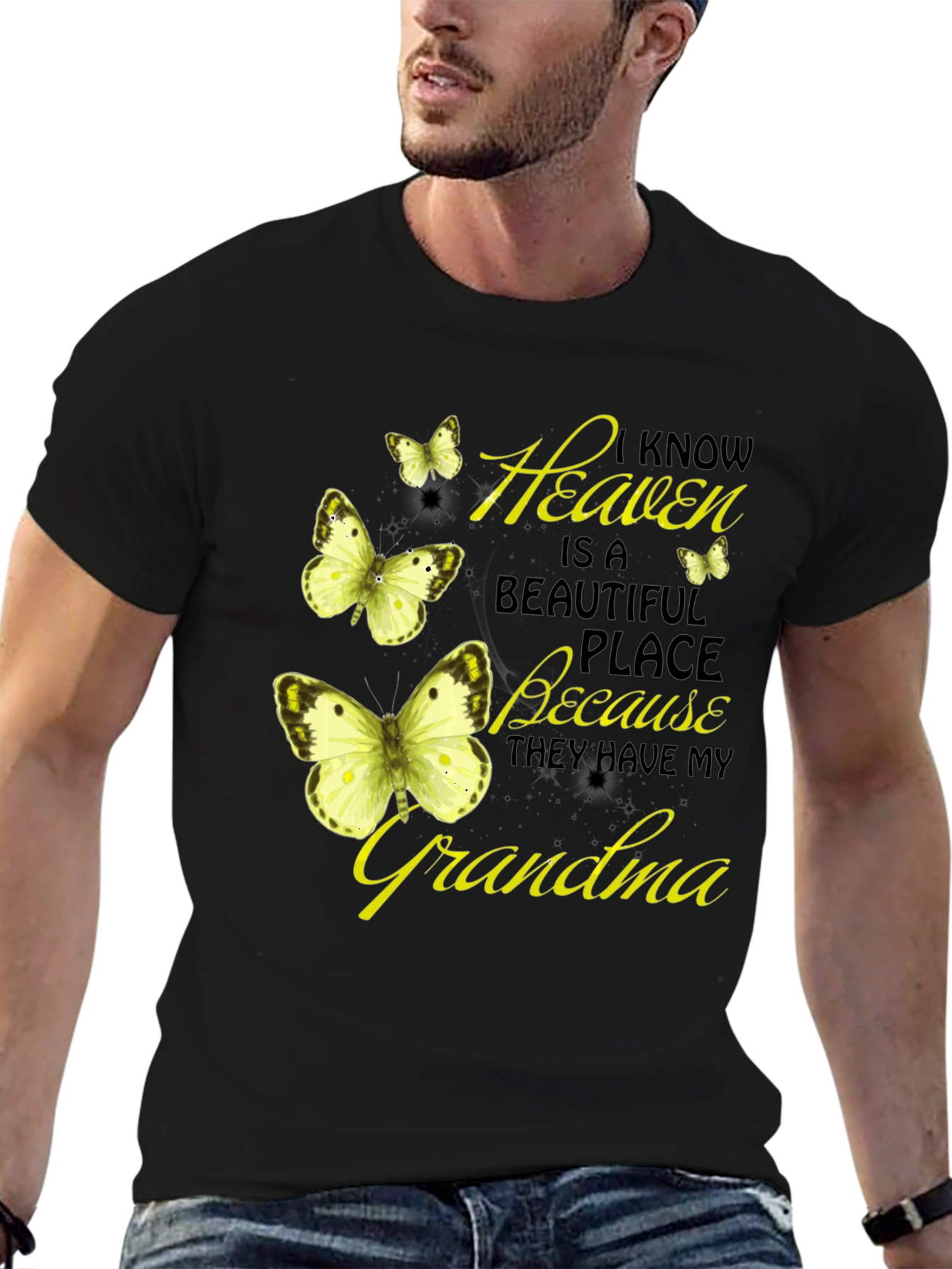 Heavenly Grandma Butterfly T-Shirt - Black