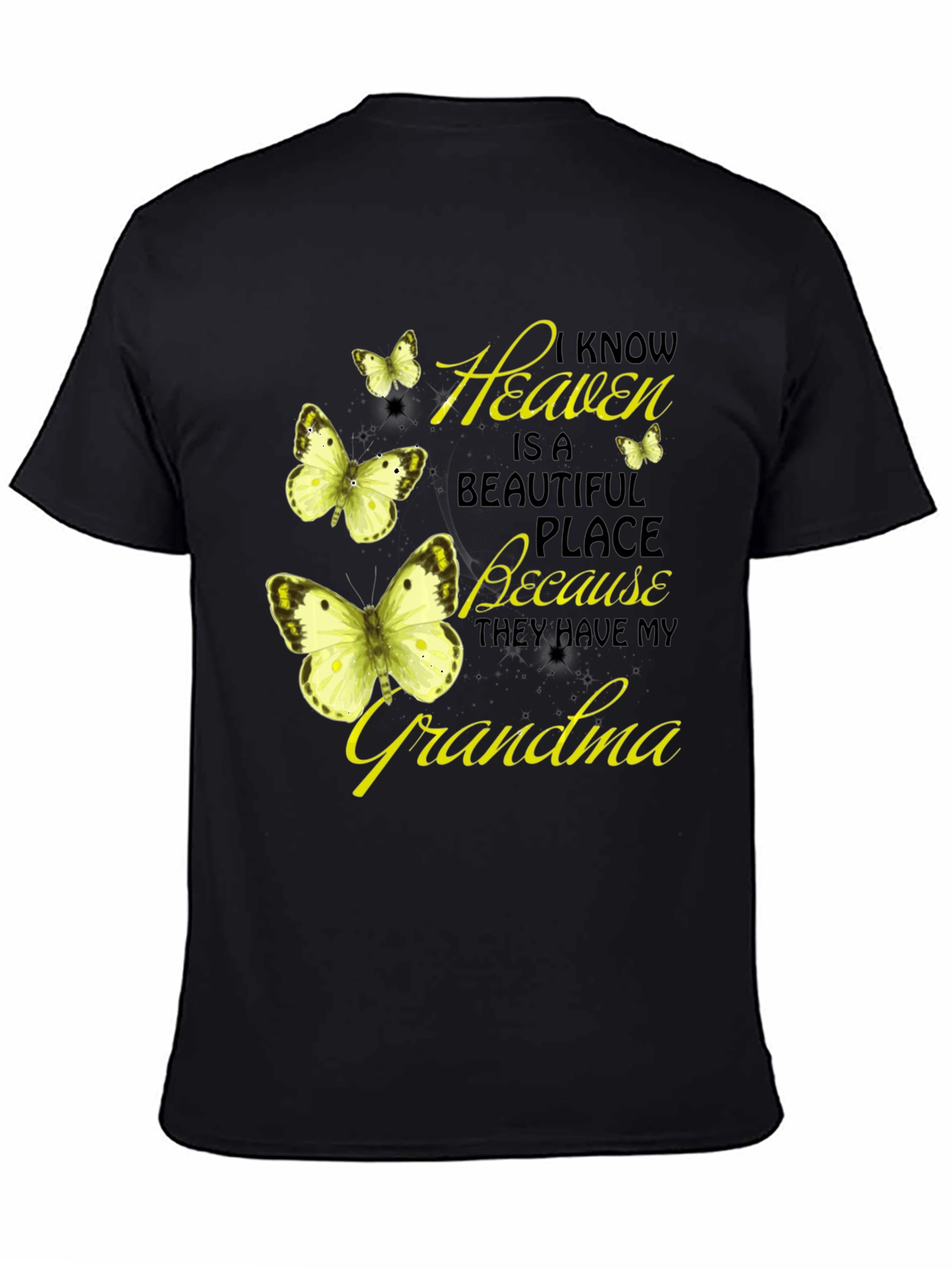 Heavenly Grandma Butterfly T-Shirt - Black