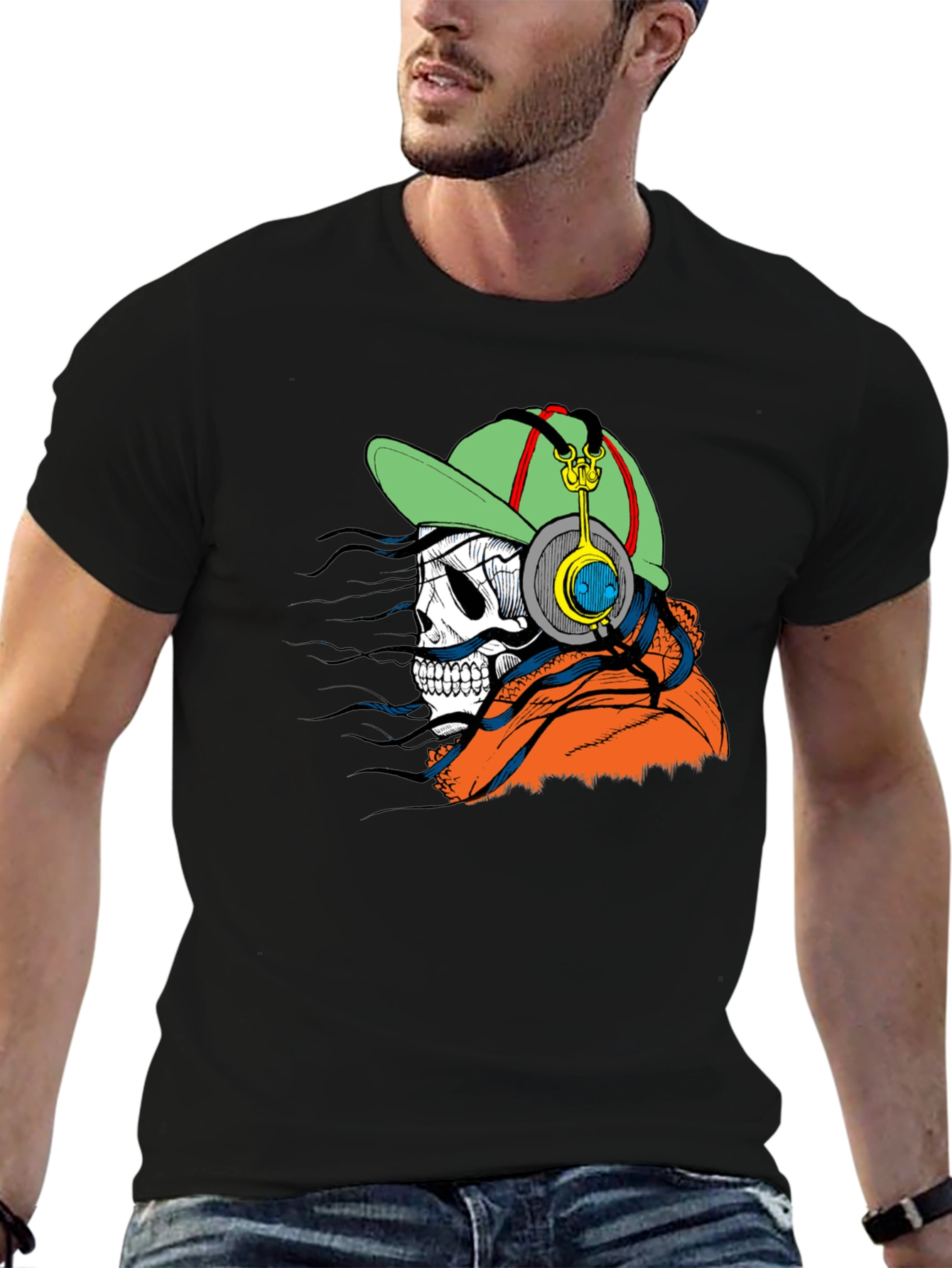 Edgy Skeleton Headphone Graphic Tee