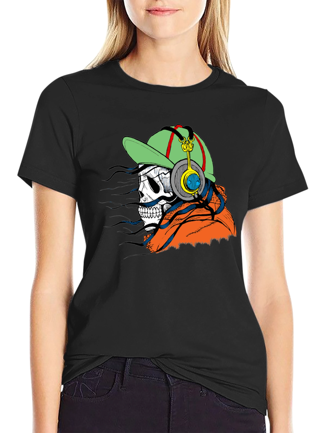 Edgy Skeleton Headphone Graphic Tee