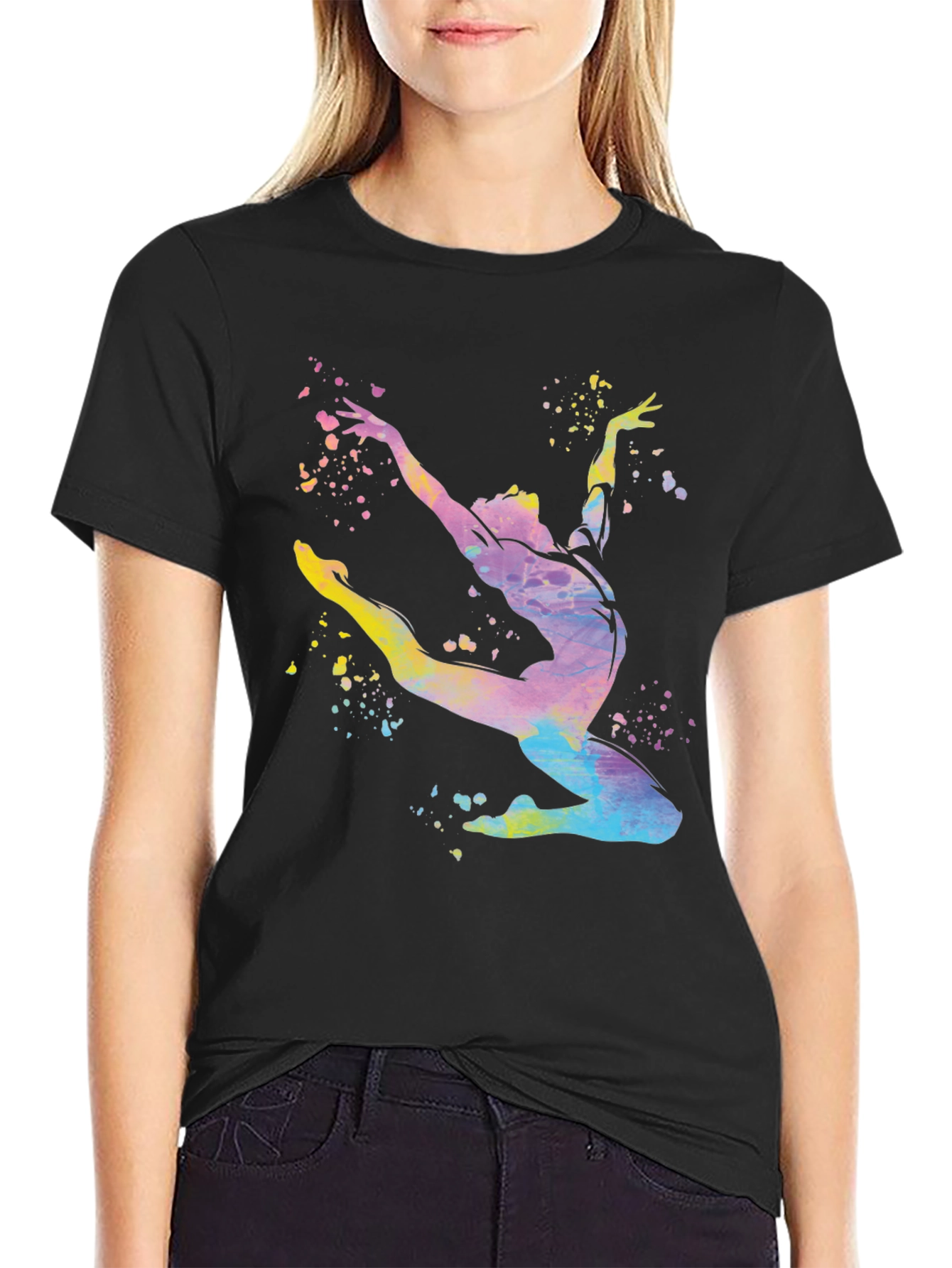 Watercolor Gymnast Black T-Shirt
