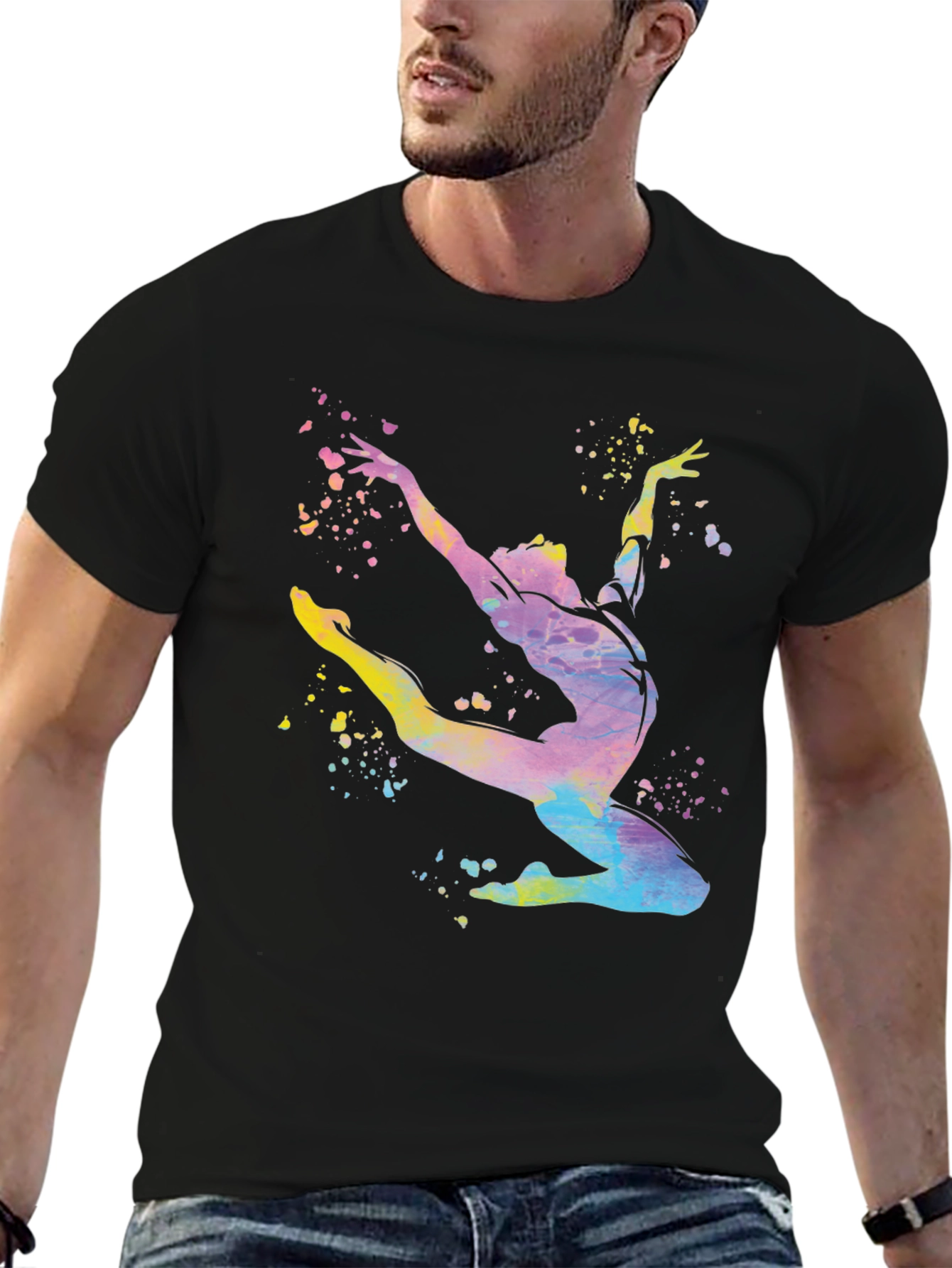 Watercolor Gymnast Black T-Shirt