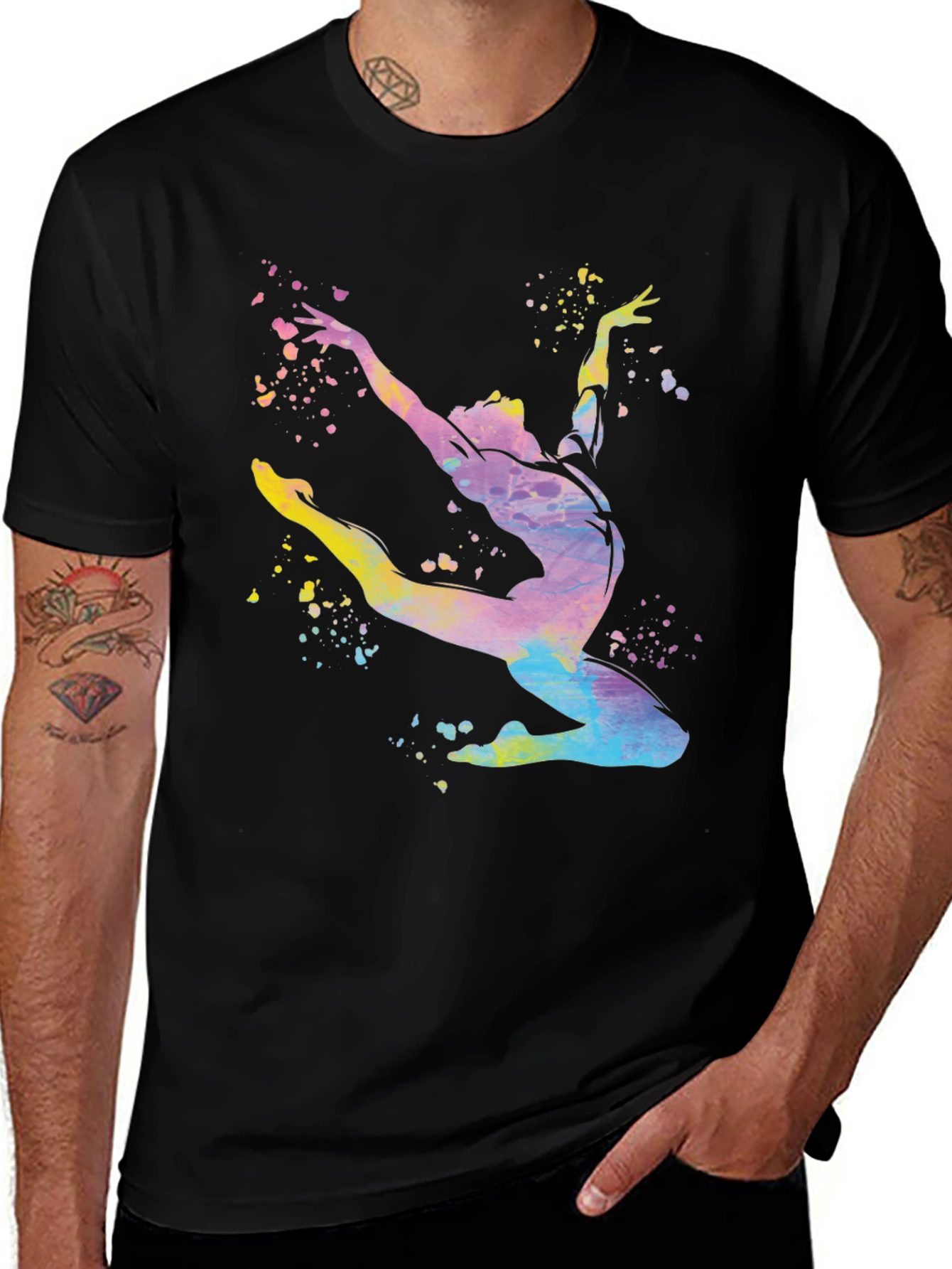 Watercolor Gymnast Black T-Shirt
