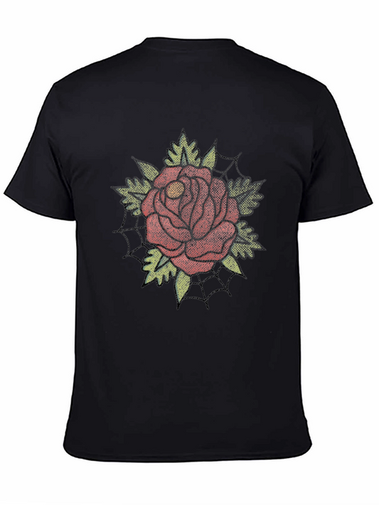 Rose & Web Graphic Tee - Cool Tattoo Style Shirt
