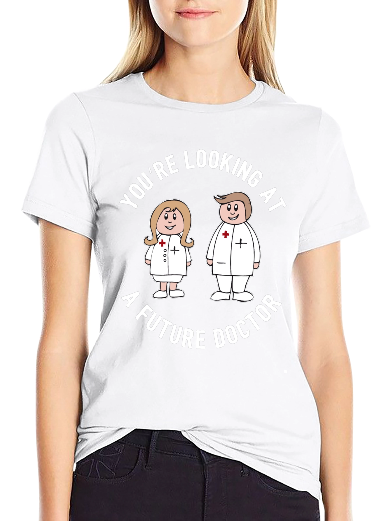 Future Doctor Cartoon Black T-Shirt