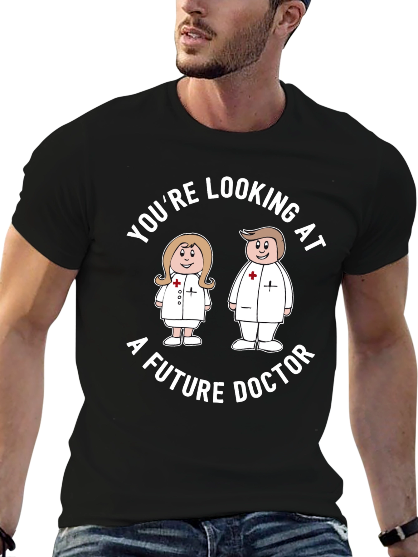 Future Doctor Cartoon Black T-Shirt