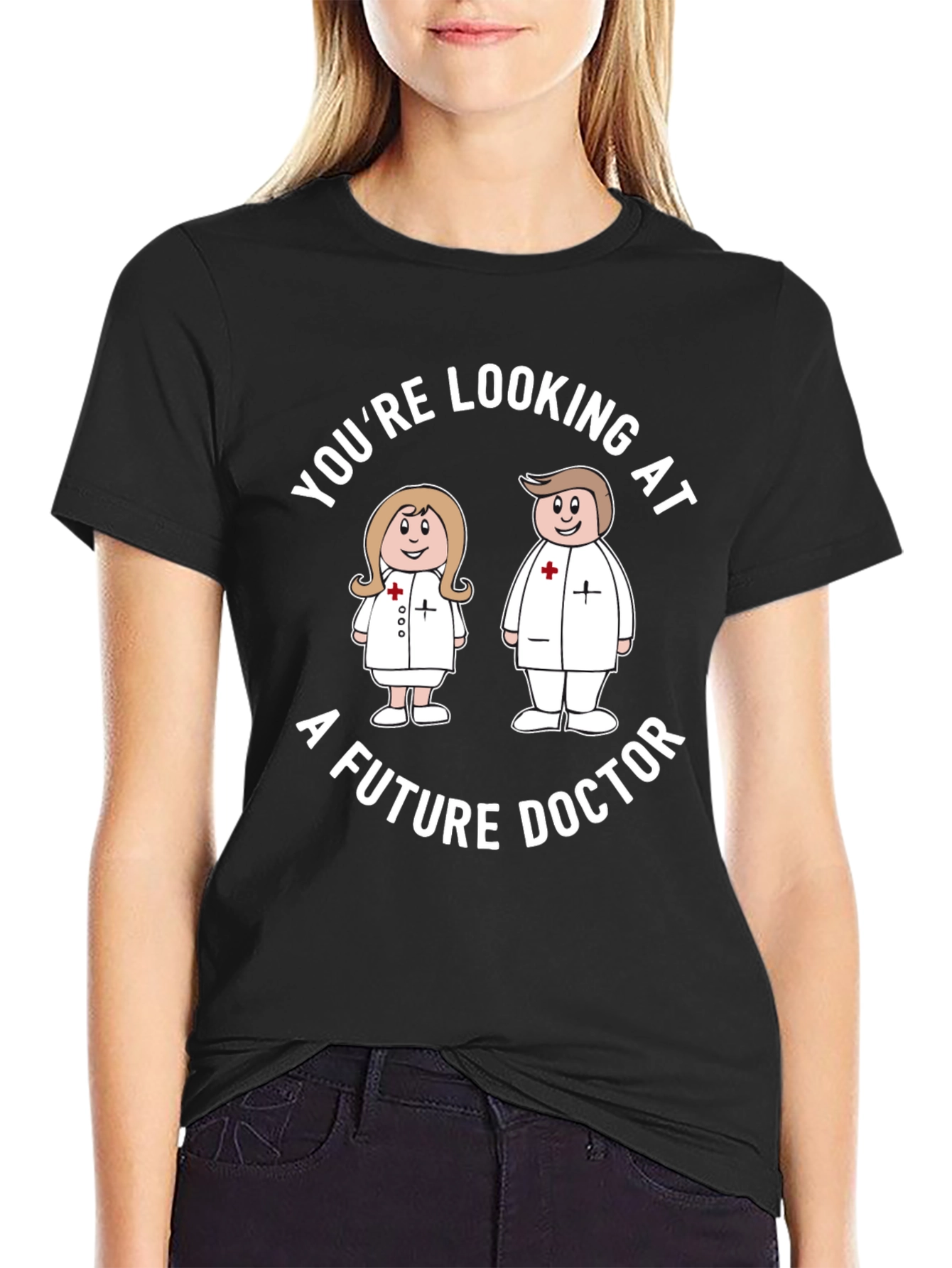 Future Doctor Cartoon Black T-Shirt