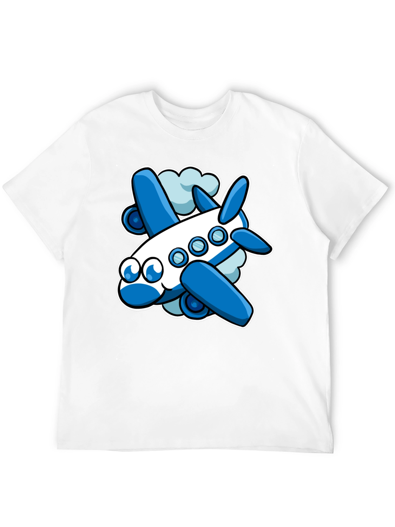 Cartoon Airplane Graphic Tee - Black