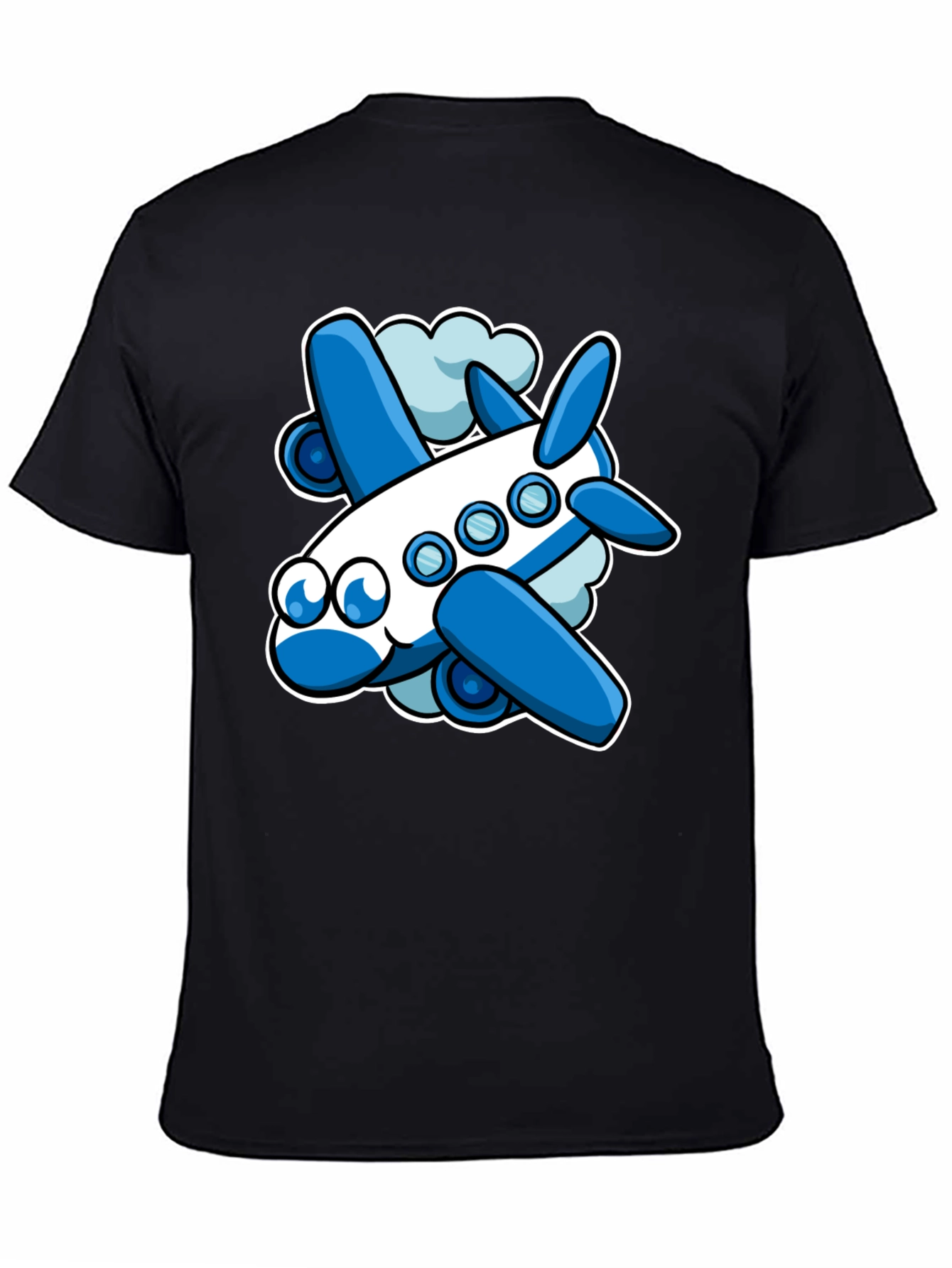 Cartoon Airplane Graphic Tee - Black