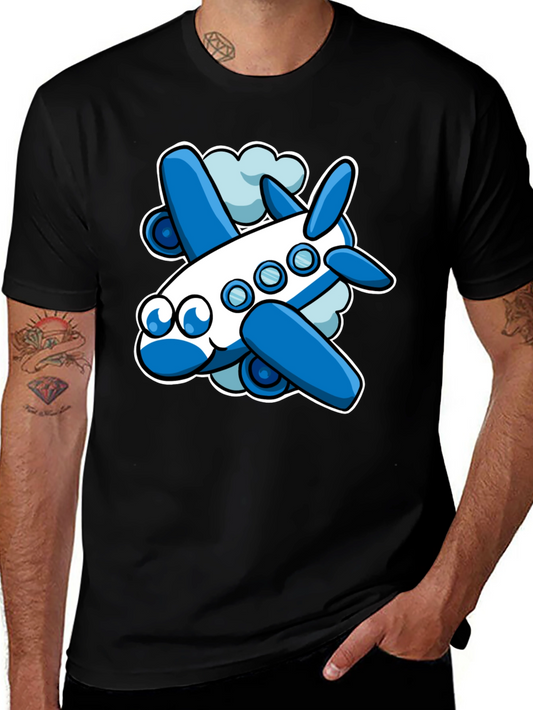 Cartoon Airplane Graphic Tee - Black