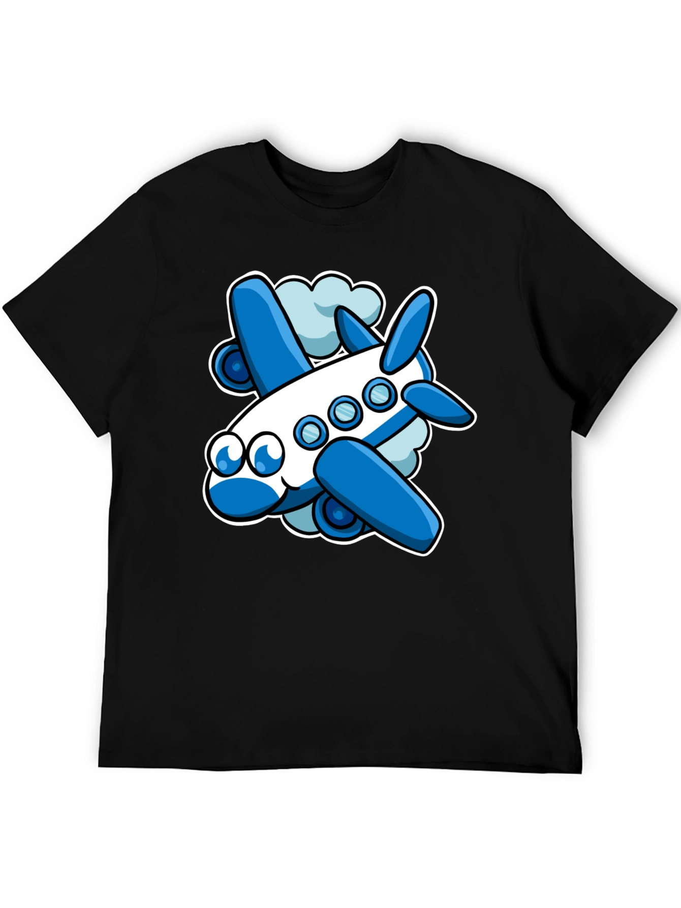 Cartoon Airplane Graphic Tee - Black