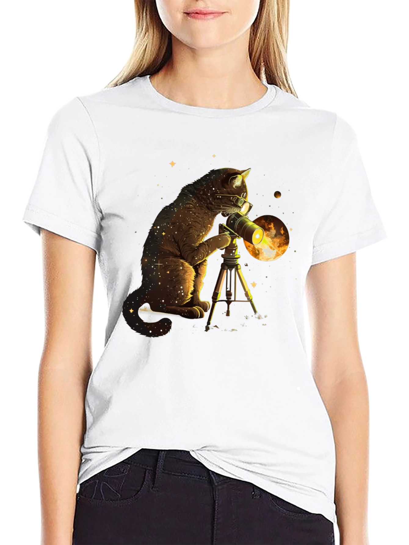 Cosmic Cat Telescope Graphic Tee