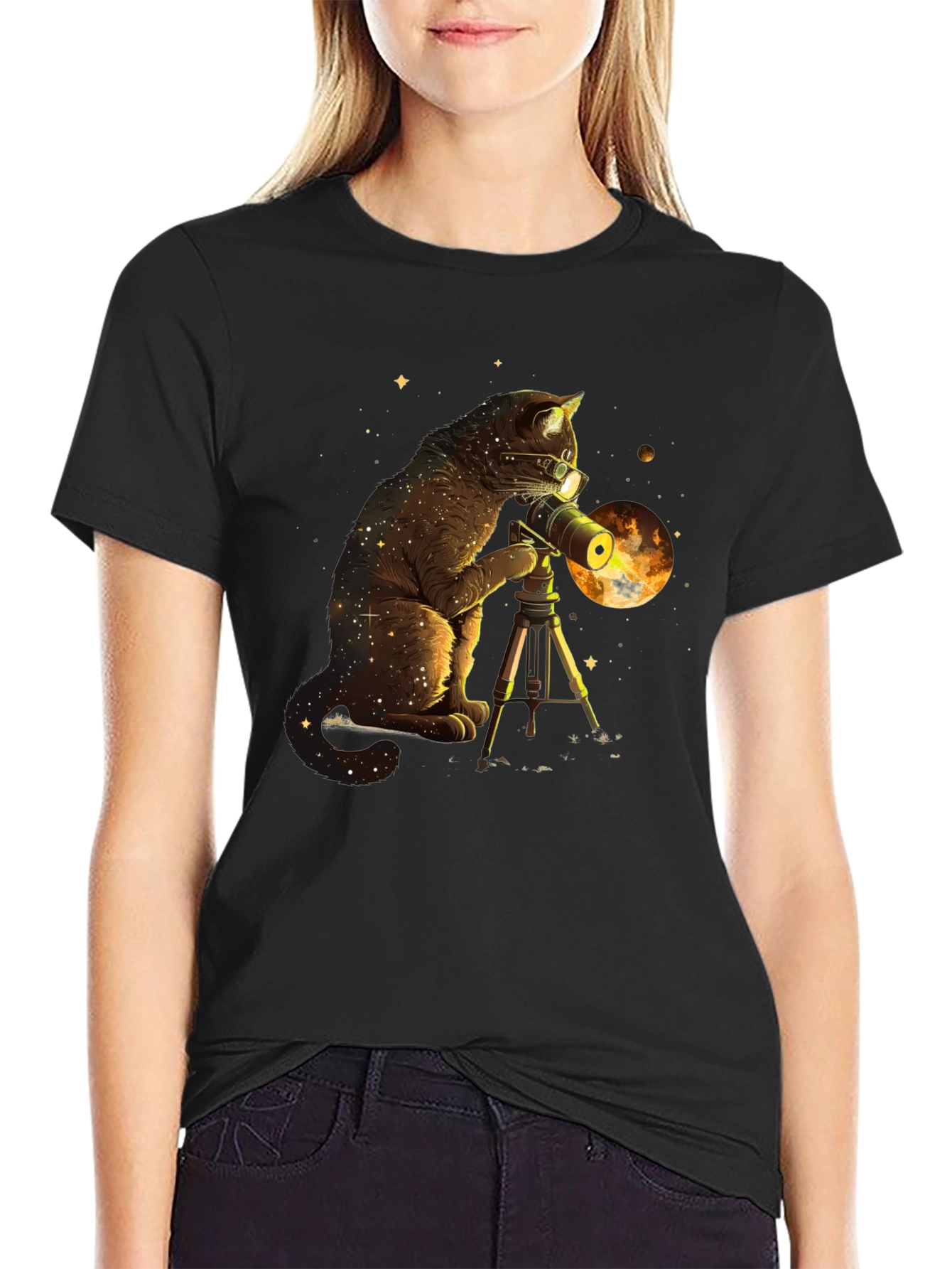 Cosmic Cat Telescope Graphic Tee