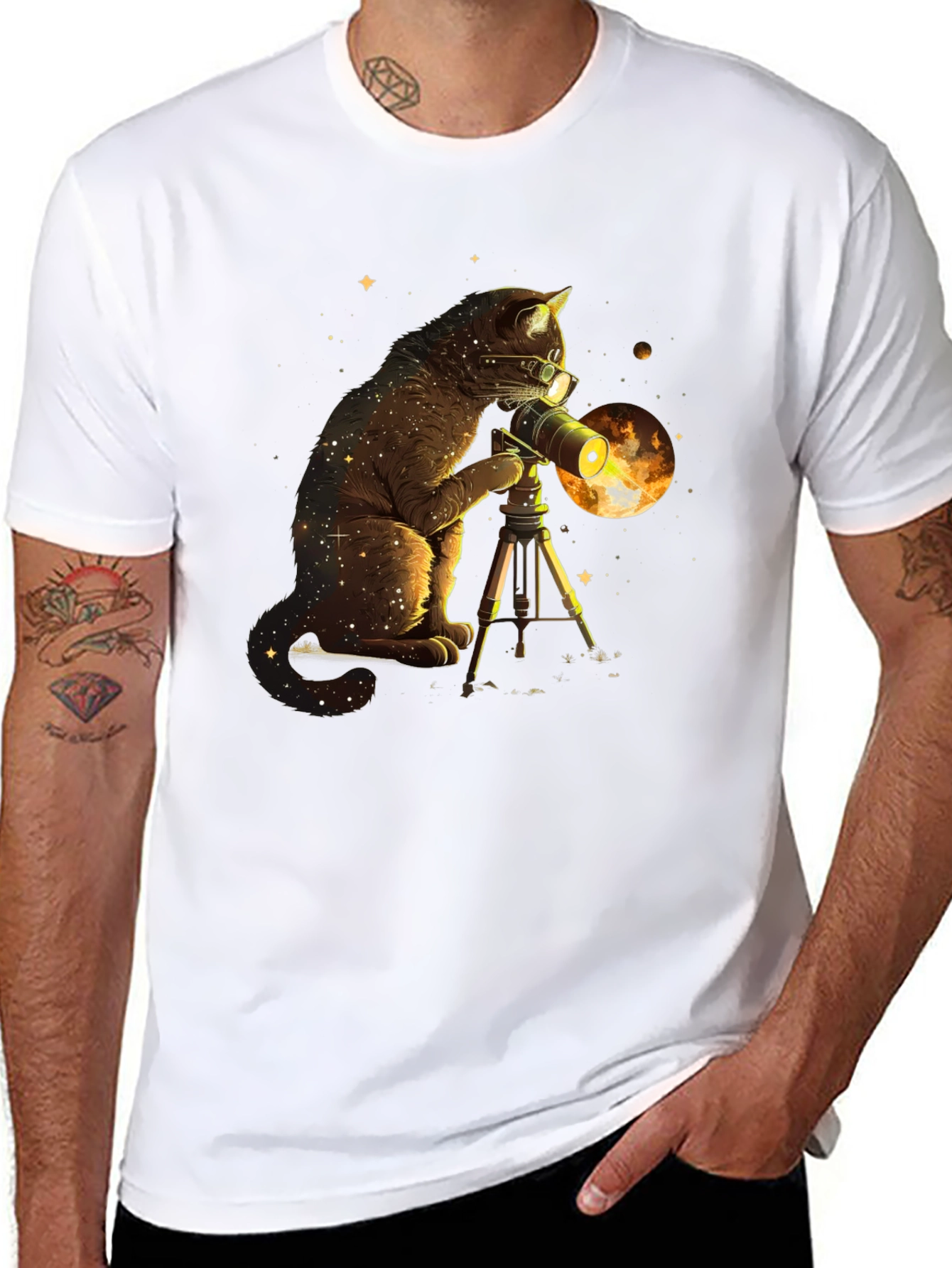 Cosmic Cat Telescope Graphic Tee