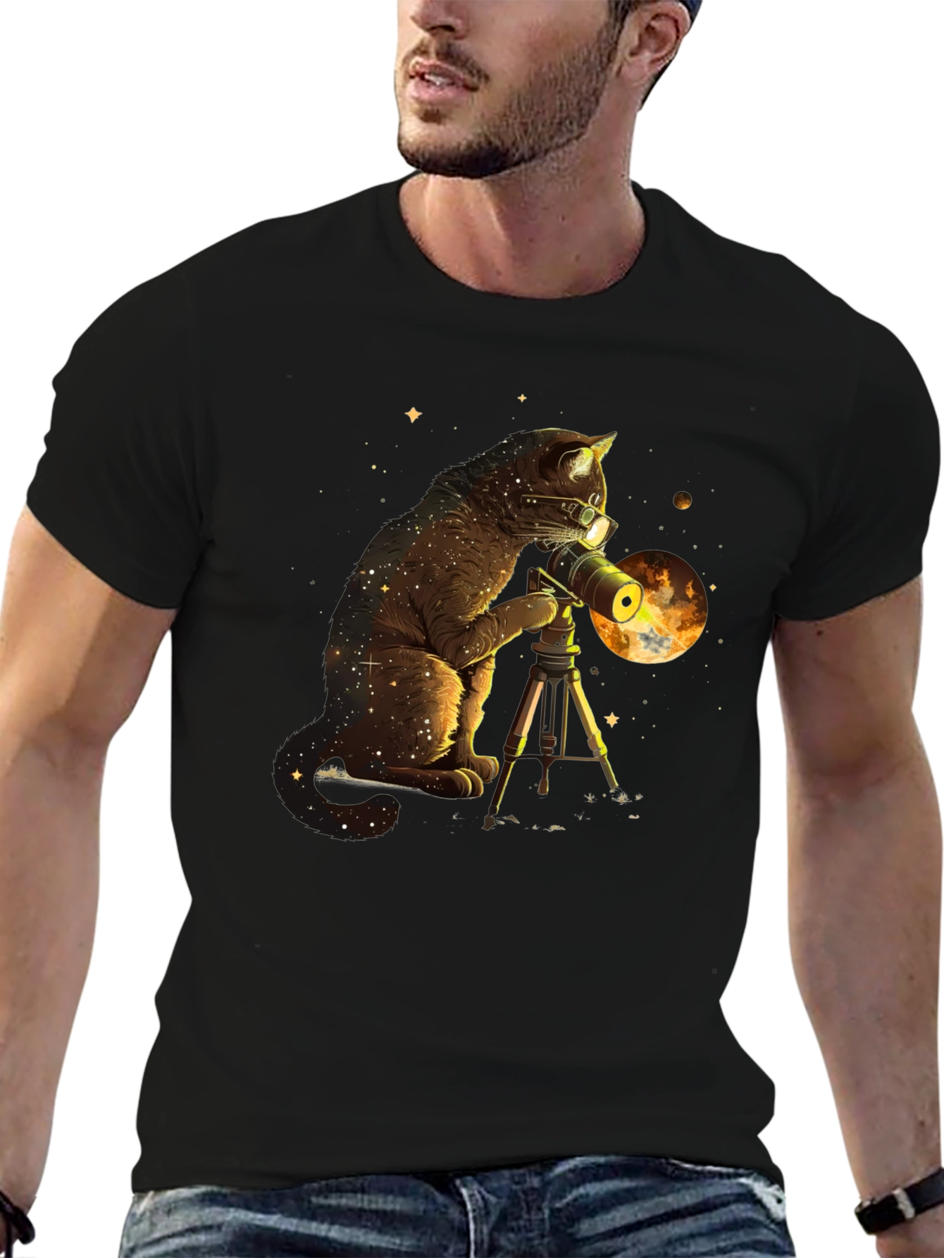 Cosmic Cat Telescope Graphic Tee