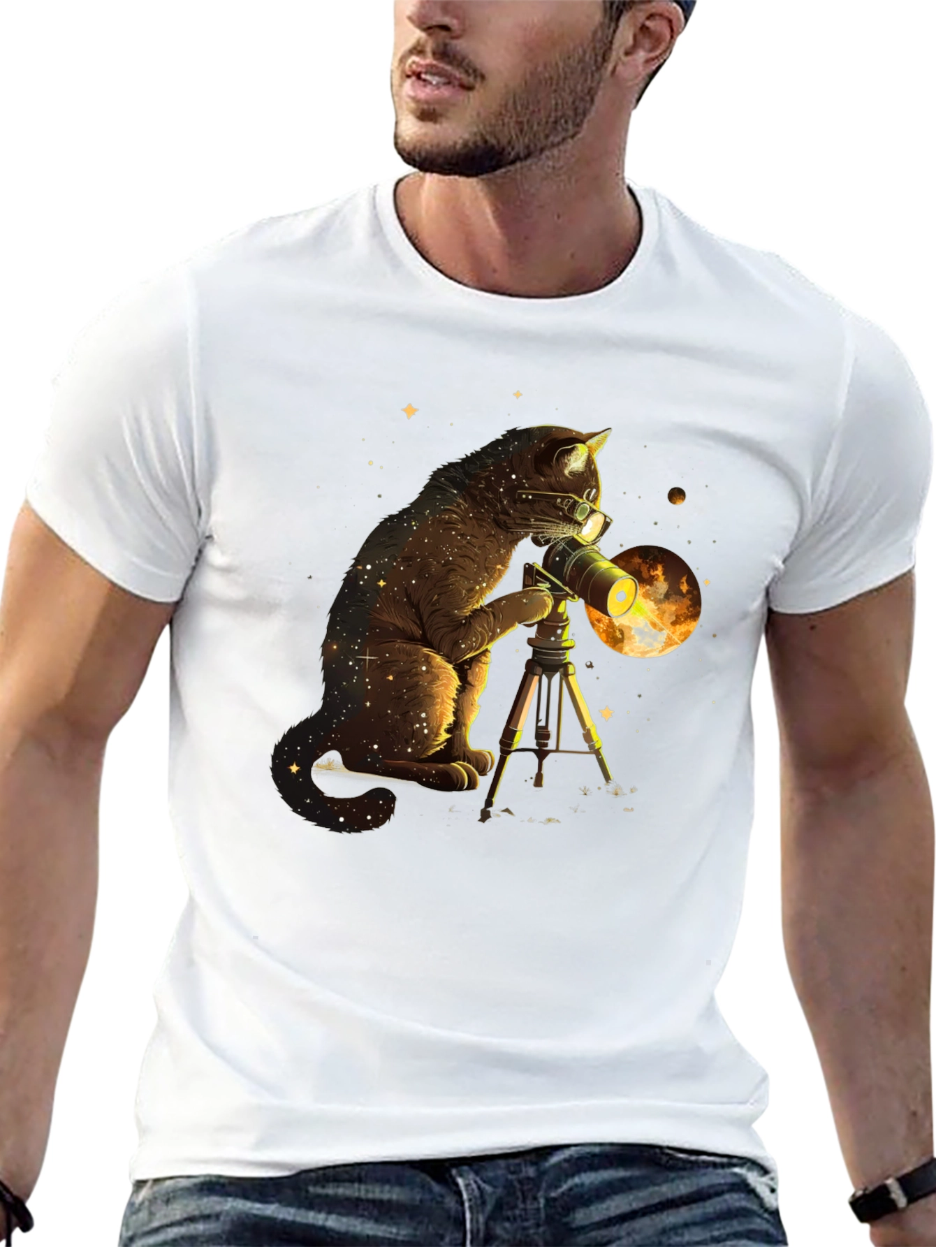 Cosmic Cat Telescope Graphic Tee