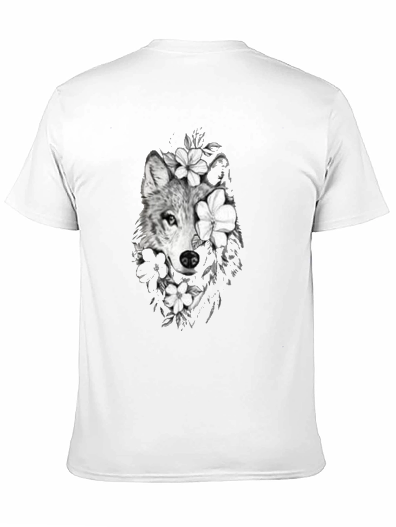 Wolf & Floral Graphic Print Mens Black Tee