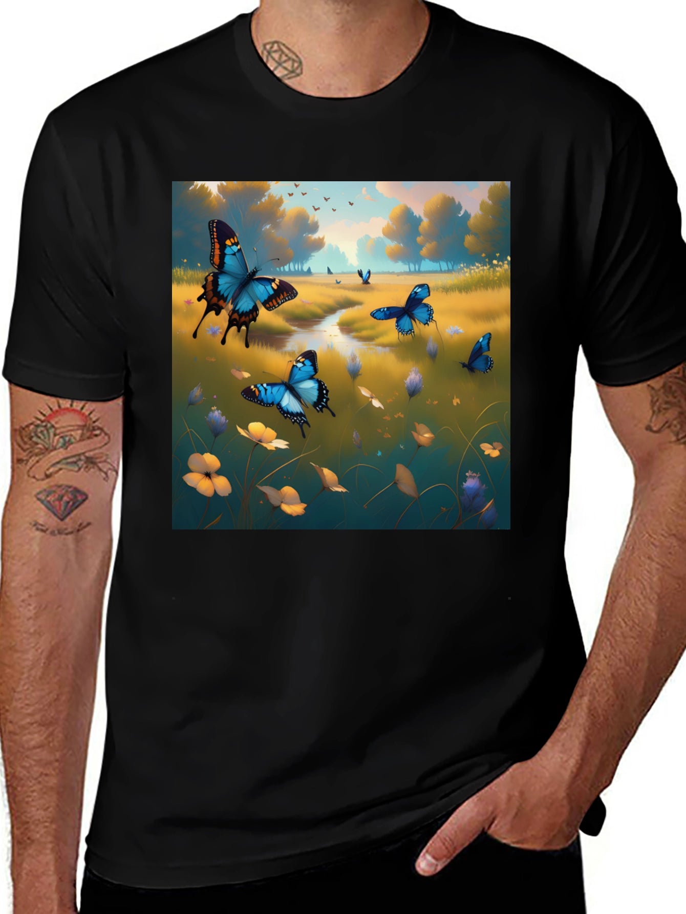 Butterfly Meadow Graphic Tee - Nature Inspired Design